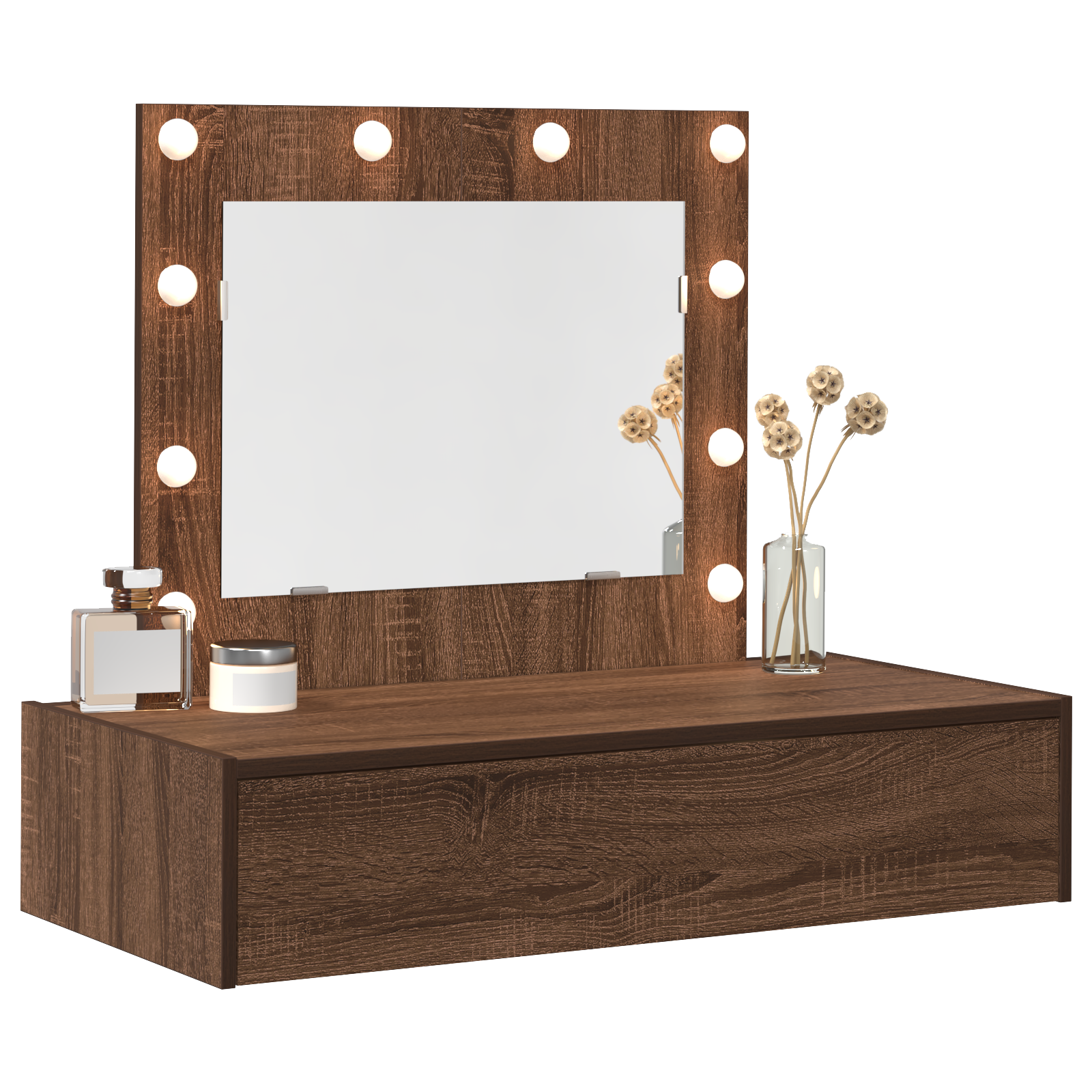 vidaXL Make-up Tafel met Wandplank en LED Verlichting - Bruin Eiken