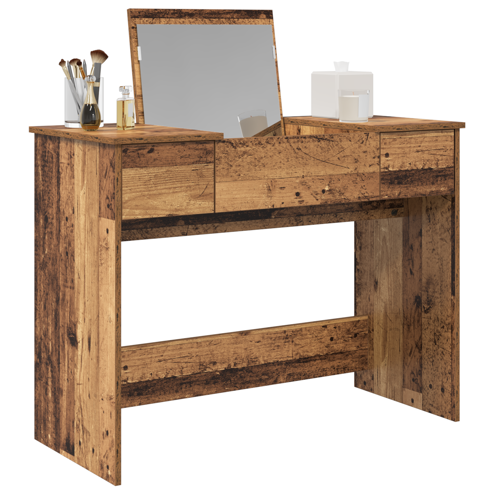 vidaXL Kaptafel met Spiegel Oud Hout 100x45x76 cm