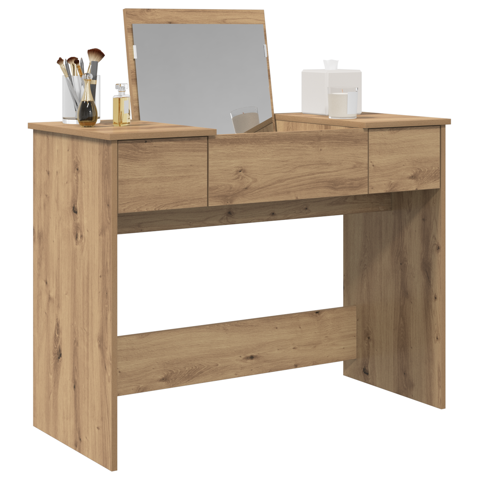 vidaXL Kaptafel met Spiegel Ambachtelijk Eiken 100x45x76 cm