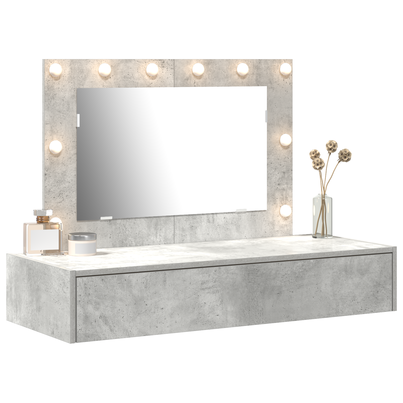 vidaXL Wandkaptafel met LED-verlichting in Betongrijs