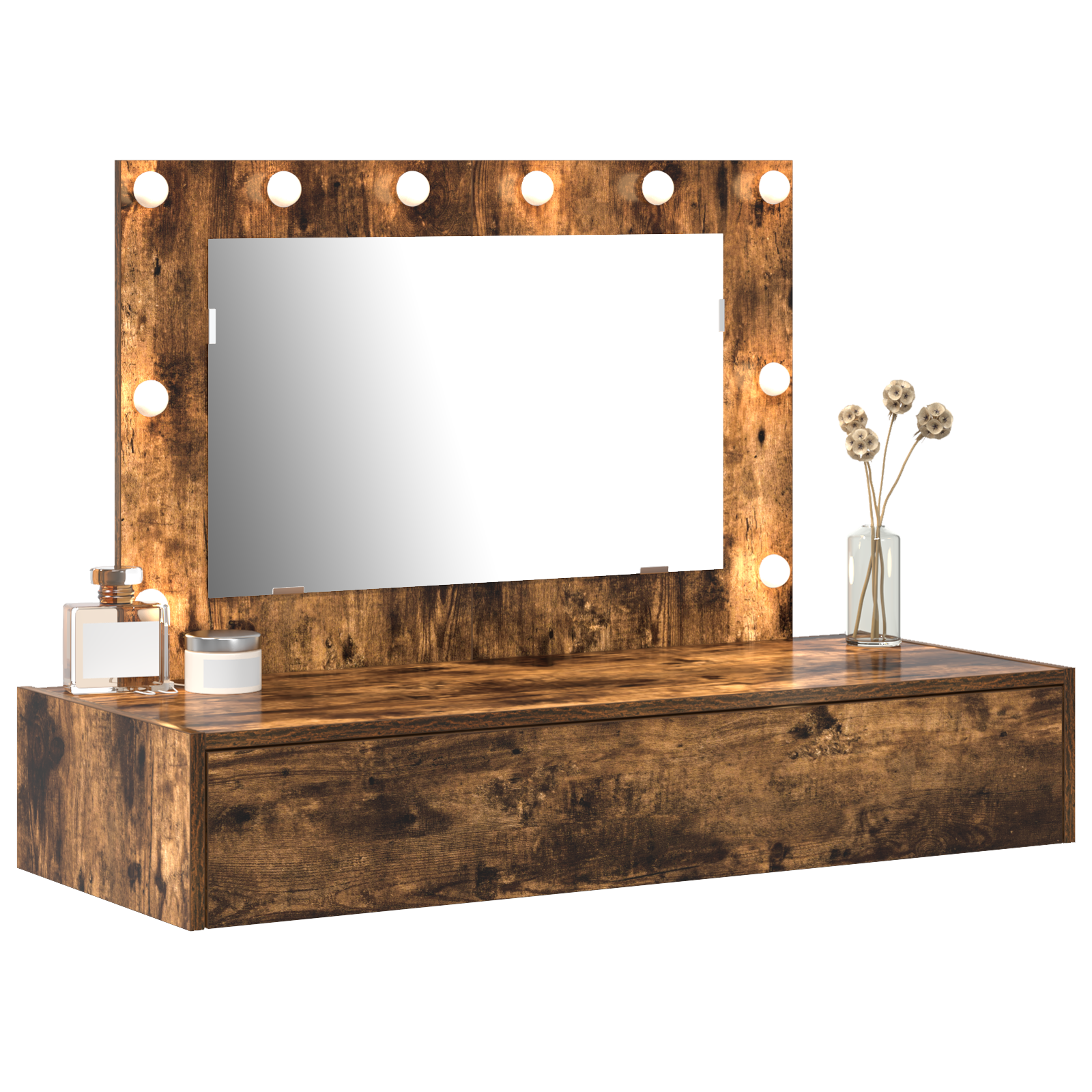 vidaXL Wandkaptafel met LED-verlichting in Rook Eiken