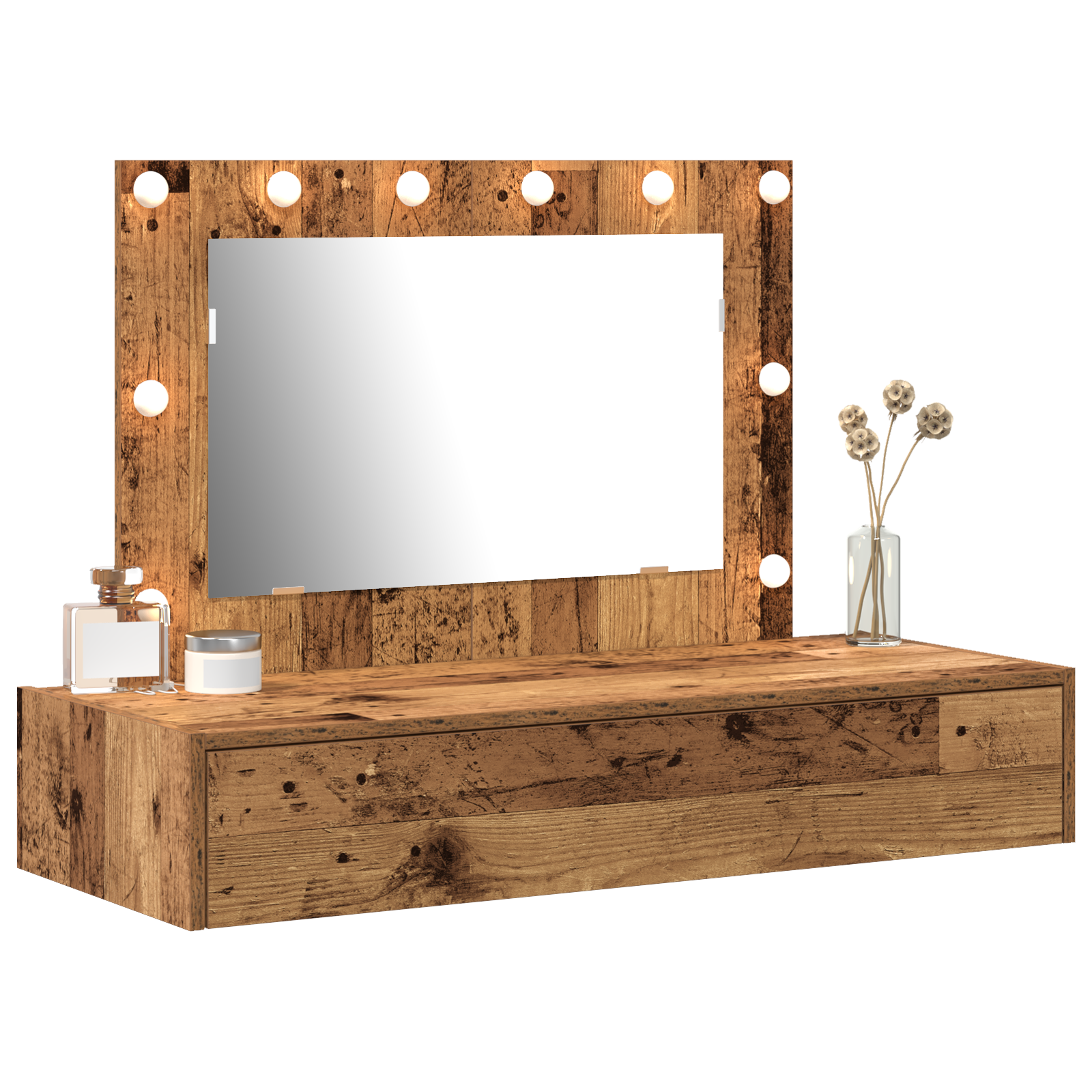 vidaXL Wandkaptafel met LED Verlichting in Oud Hout