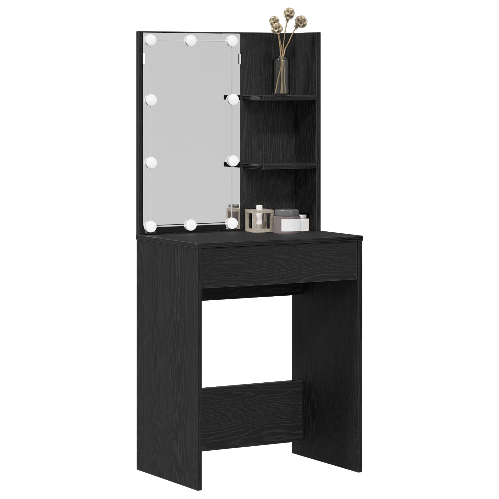 vidaXL LED Kaptafel in Zwart Eiken, 60x40x140 cm, Gemaakt van Bewerkt Hout