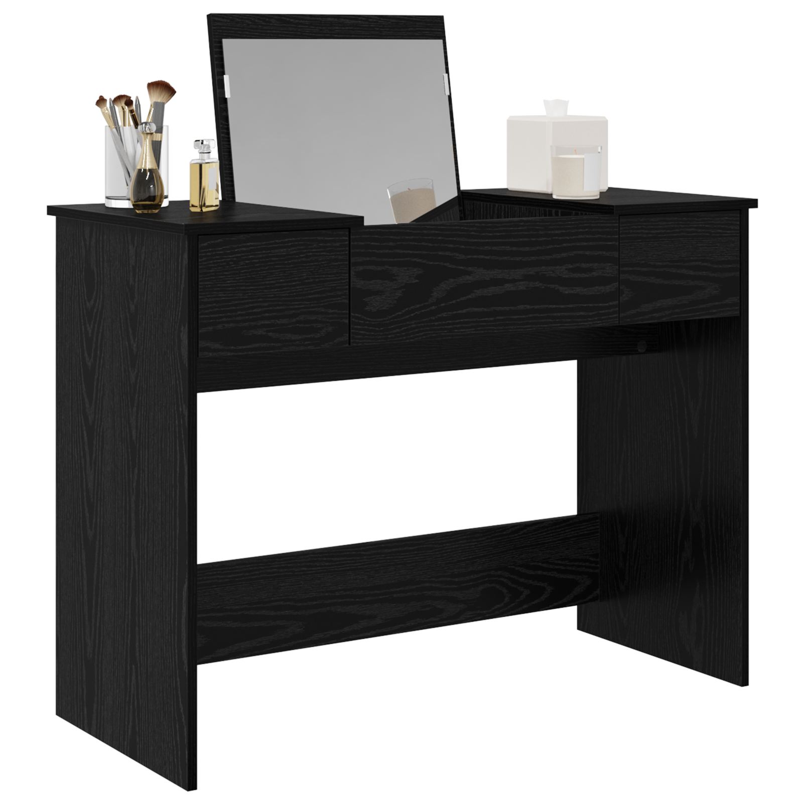 vidaXL Kaptafel met Spiegel Zwart Eiken 100x45x76 cm
