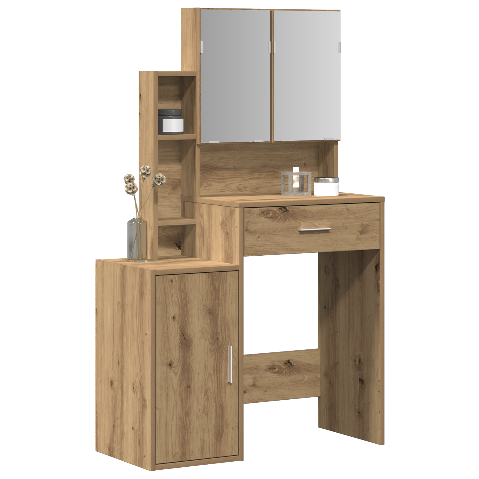 vidaXL Kaptafel met spiegel en LED bewerkt hout artisanaal eiken