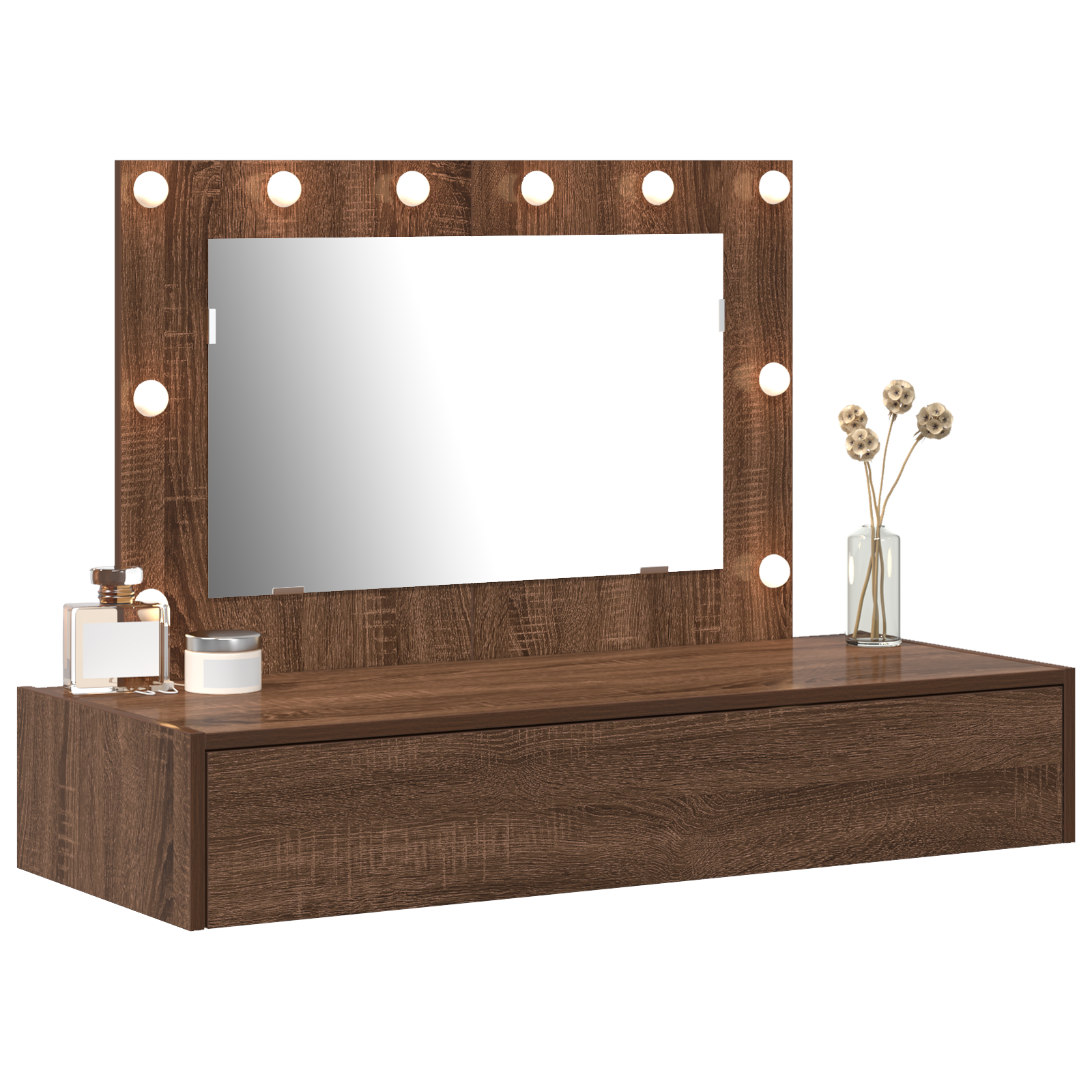 vidaXL Wandkaptafel met LED Verlichting - Bruin Eiken