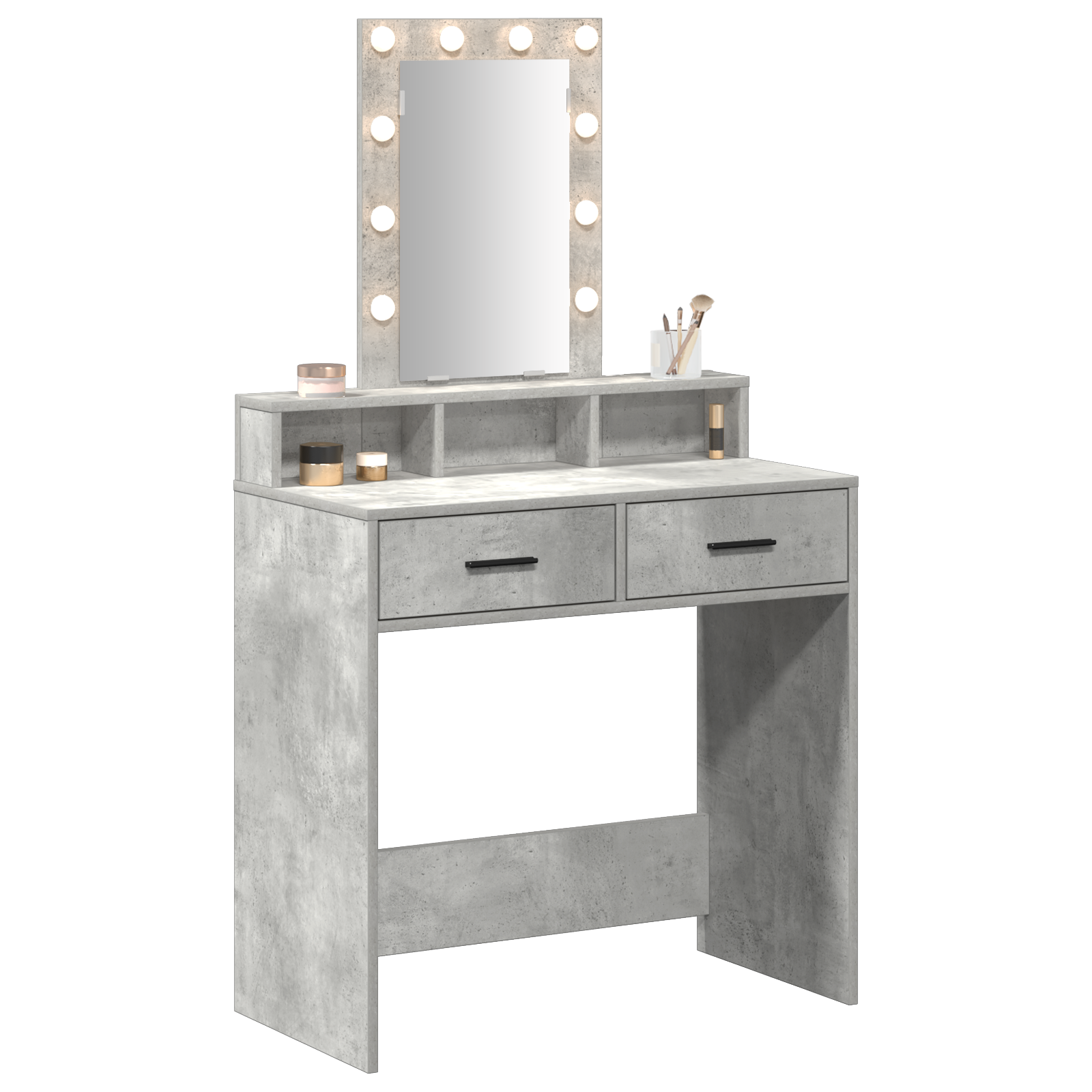 vidaXL Make-uptafel met LED-verlichting - Beton Grijs, 79x41x140 cm