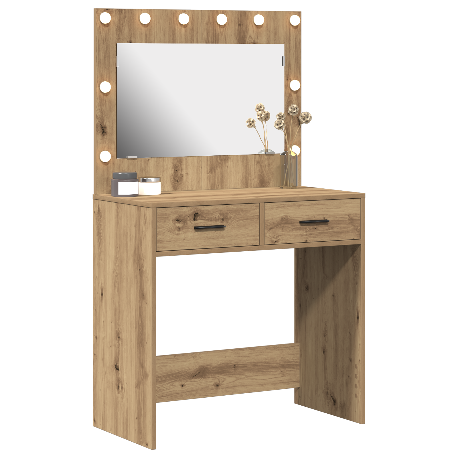 vidaXL Make-uptafel met LED-verlichting Artisan Eik 78,5x41x135 cm