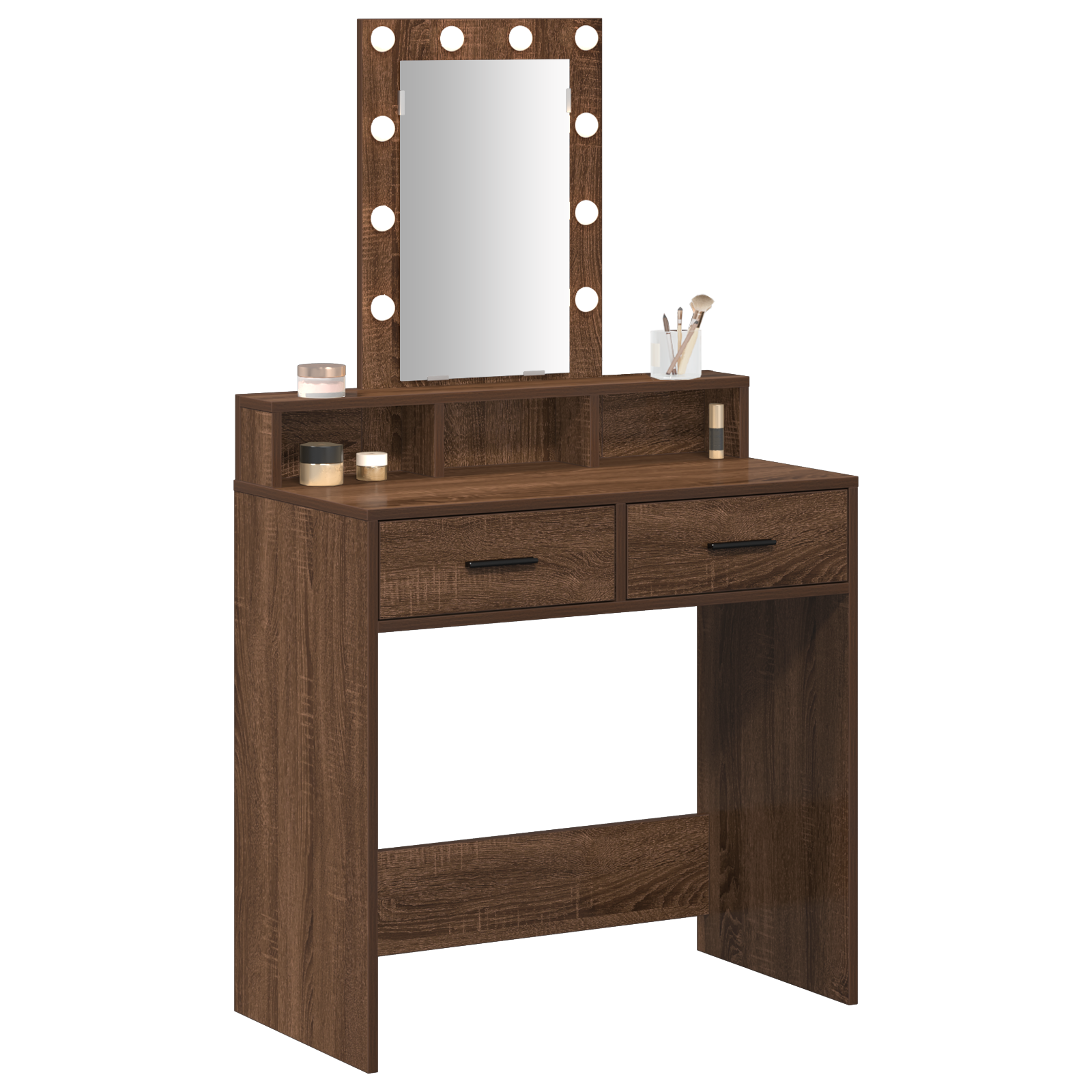 vidaXL Make-up Tafel met LED Verlichting in Bruin Eiken, 79x41x140 cm