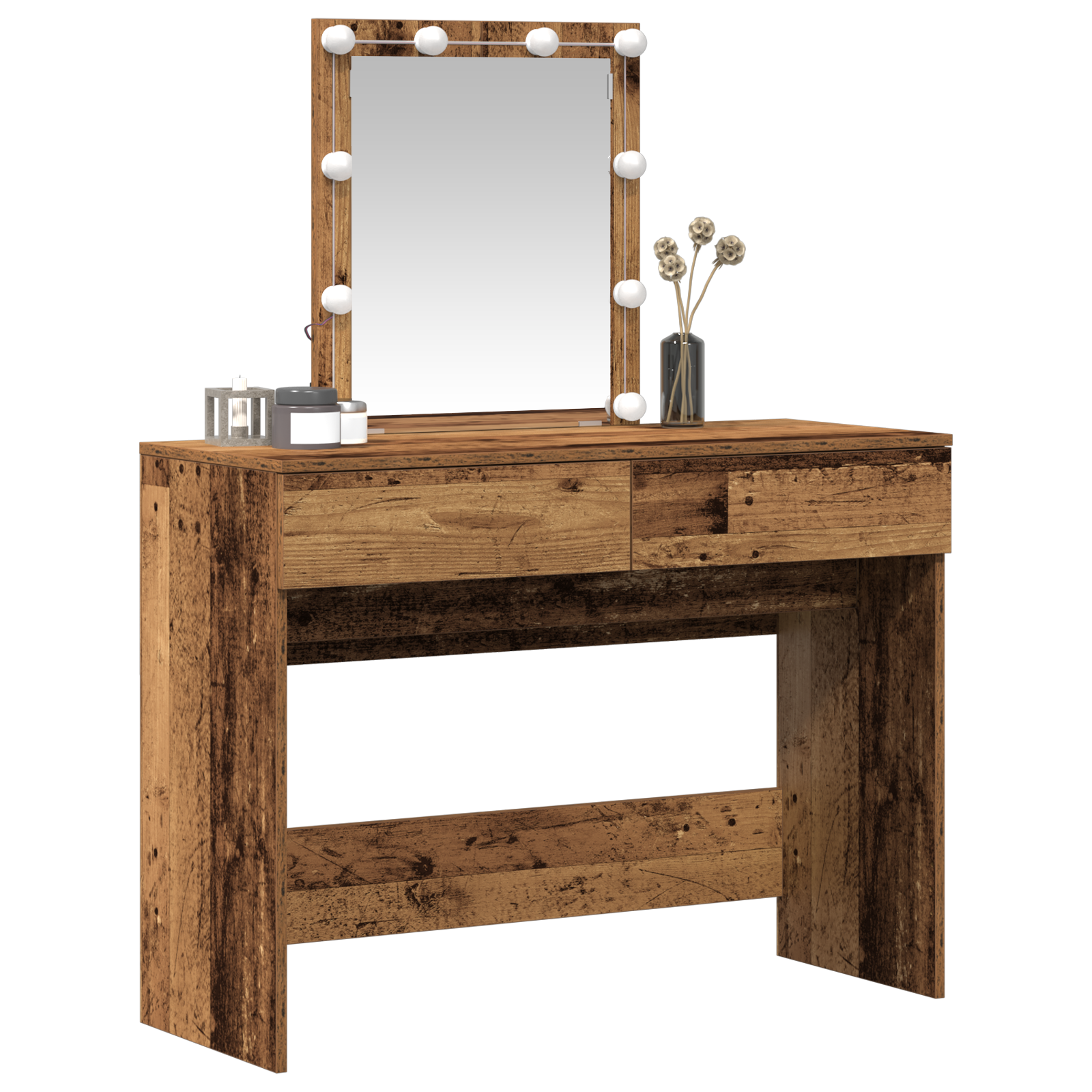 vidaXL Kaptafel met spiegel en LED bewerkt hout oud houtkleurig