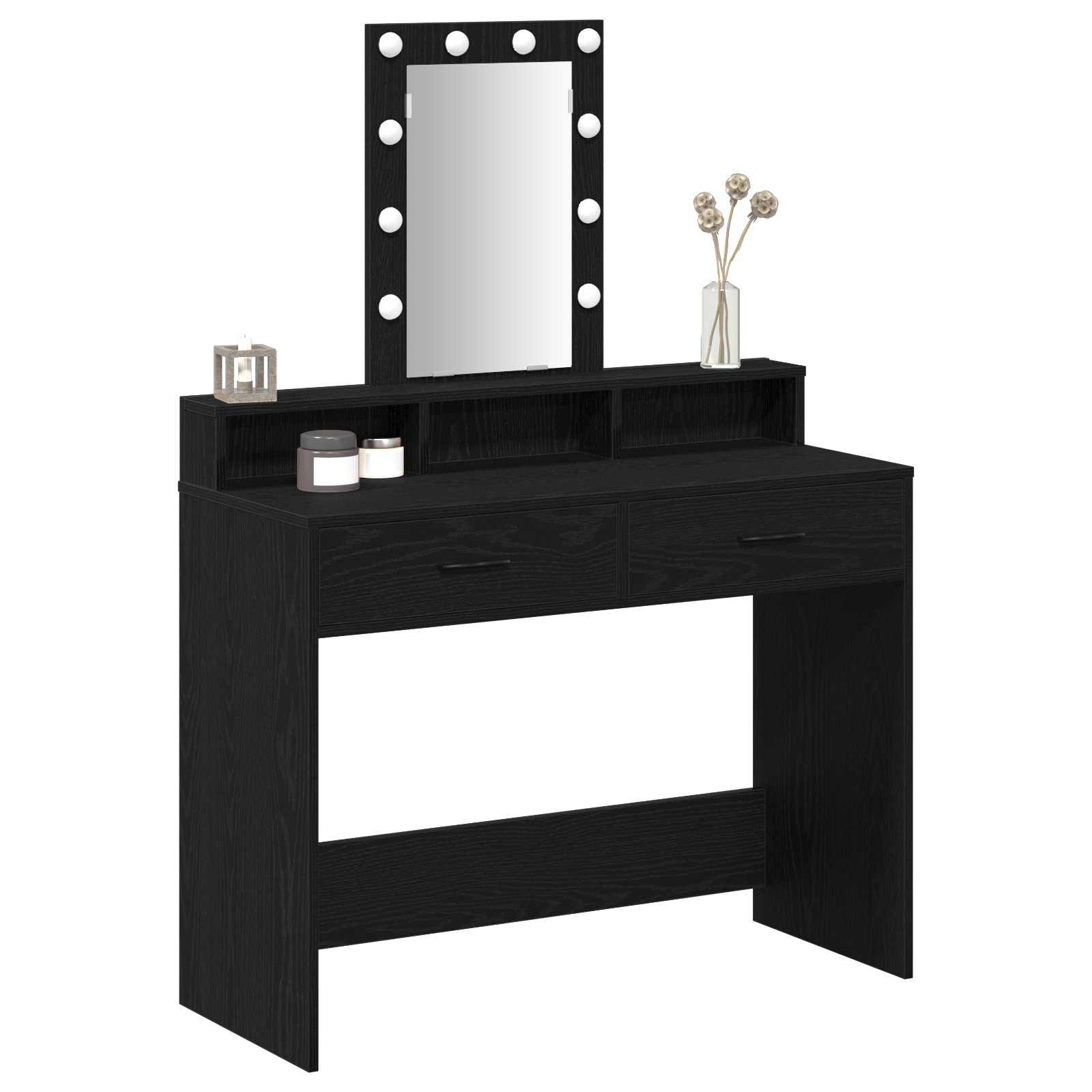 vidaXL Make-uptafel met LED-verlichting Zwart Eiken 100x41x140 cm