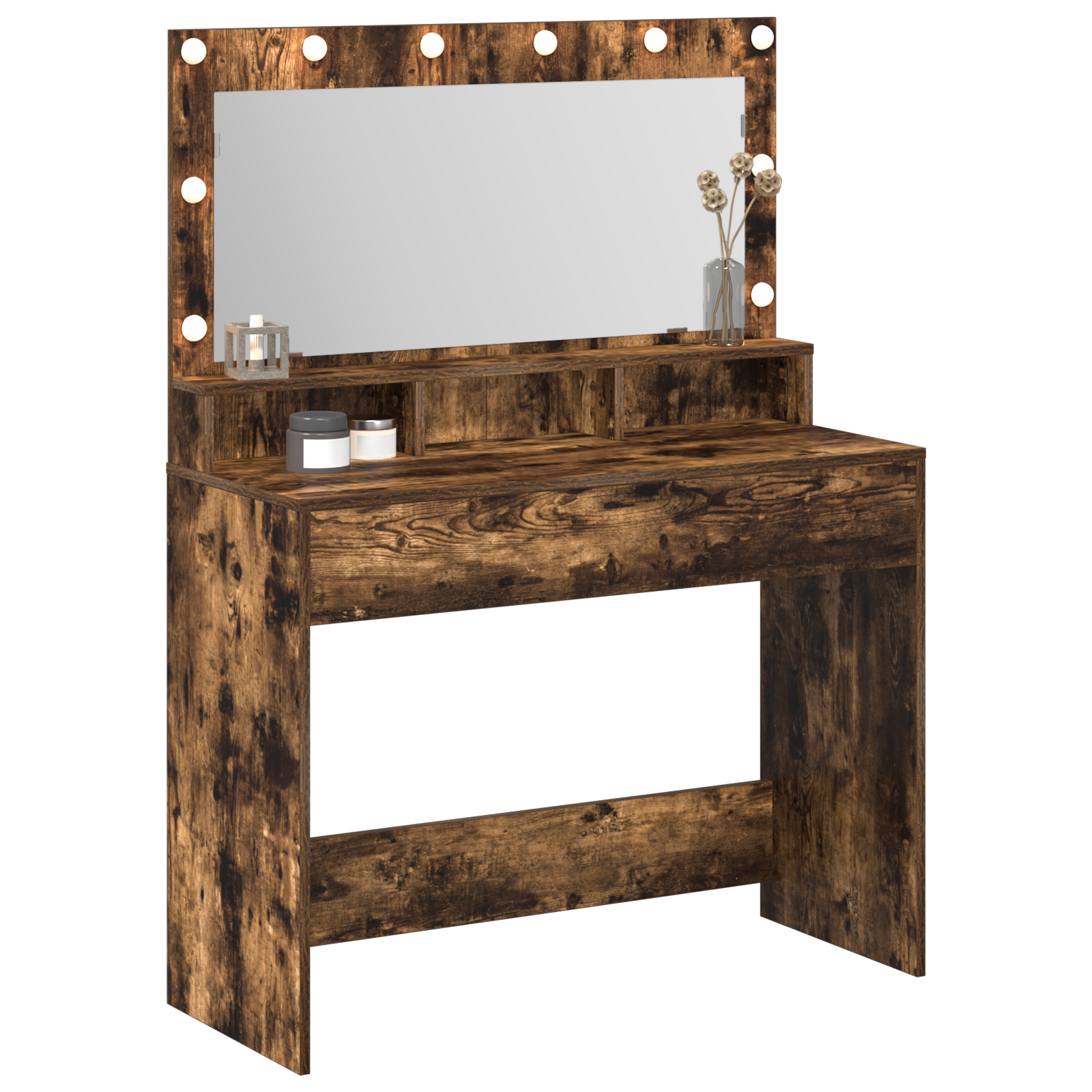 vidaXL Make-up tafel met LED-verlichting in rook eiken - 100x41x135 cm