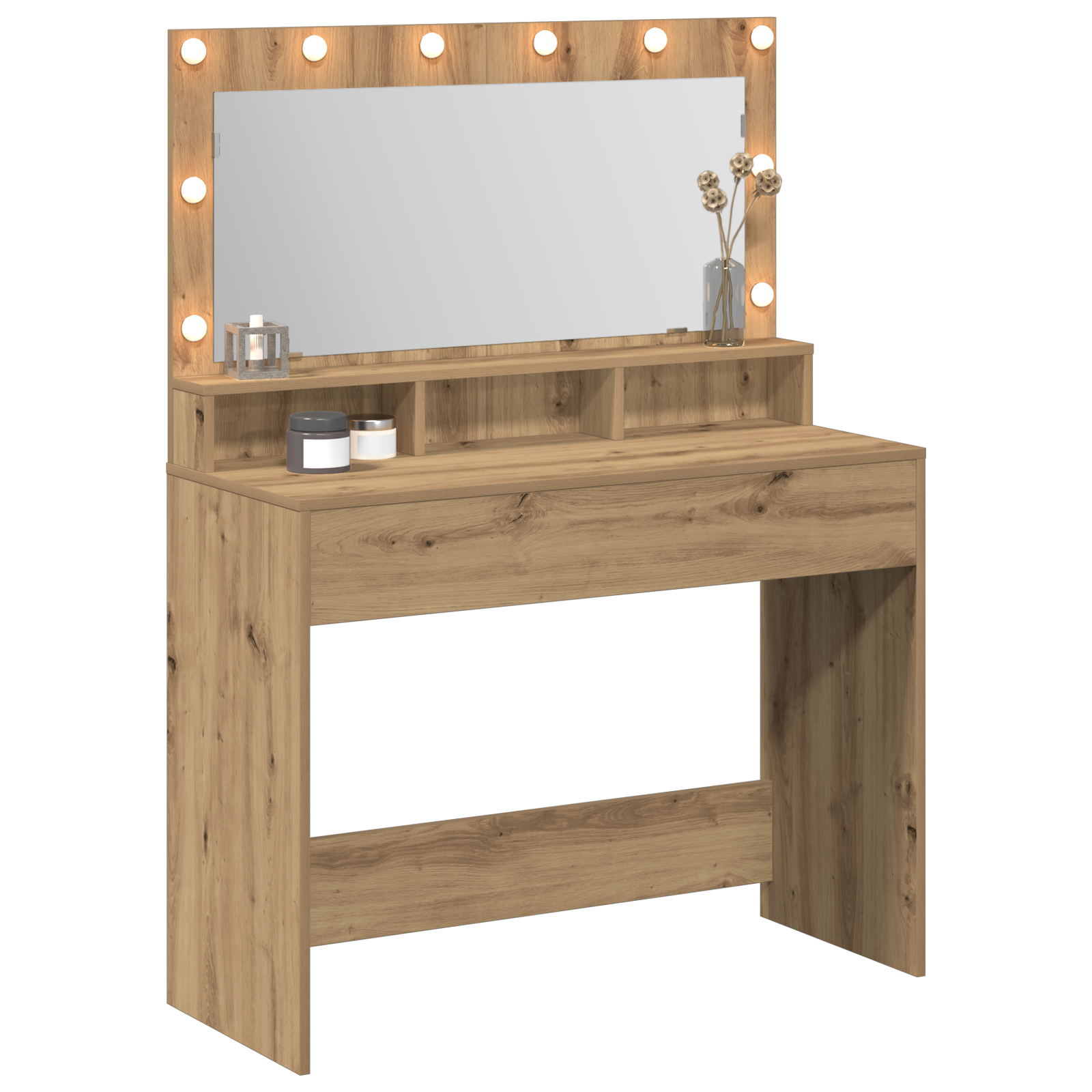 vidaXL Make-up Tafel met LED Verlichting in Artisan Eiken, 100x41x135 cm
