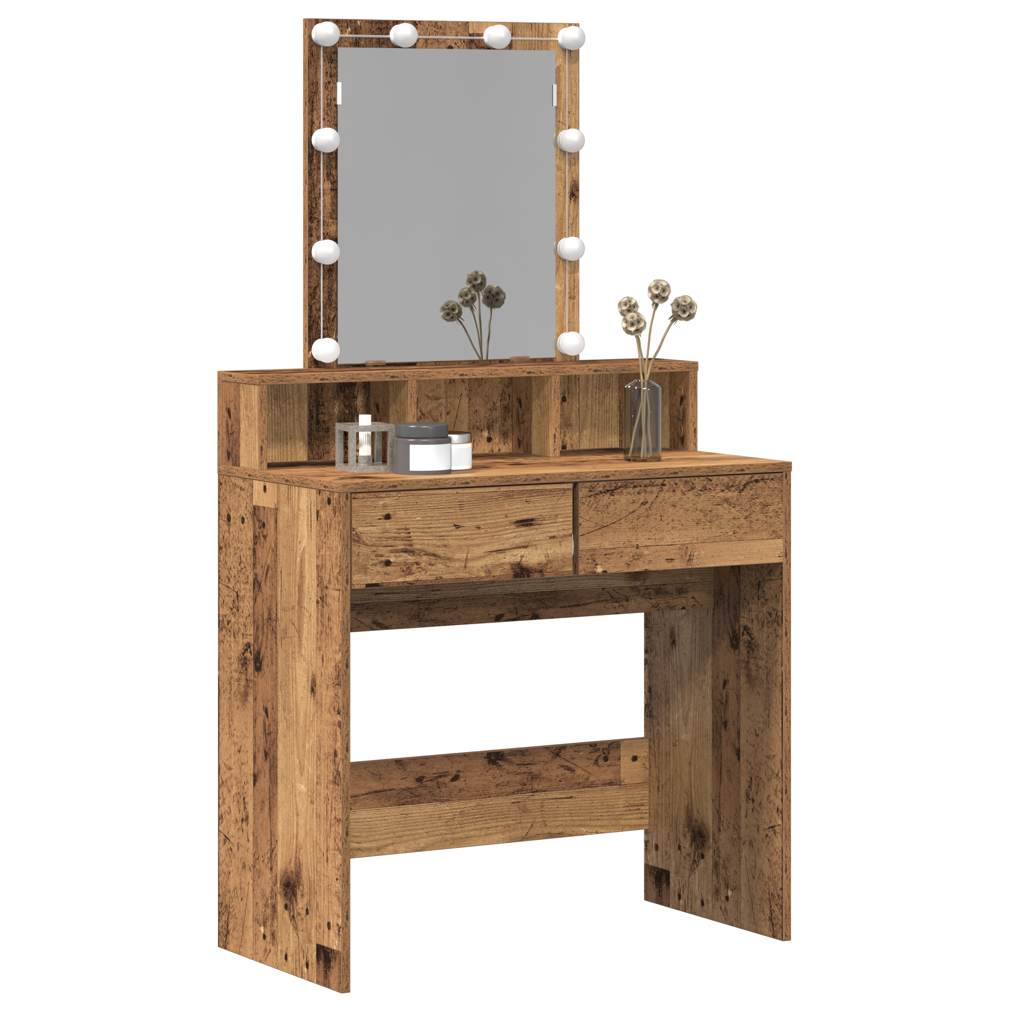 vidaXL Kaptafel met spiegel en LED's bewerkt hout oud houtkleurig