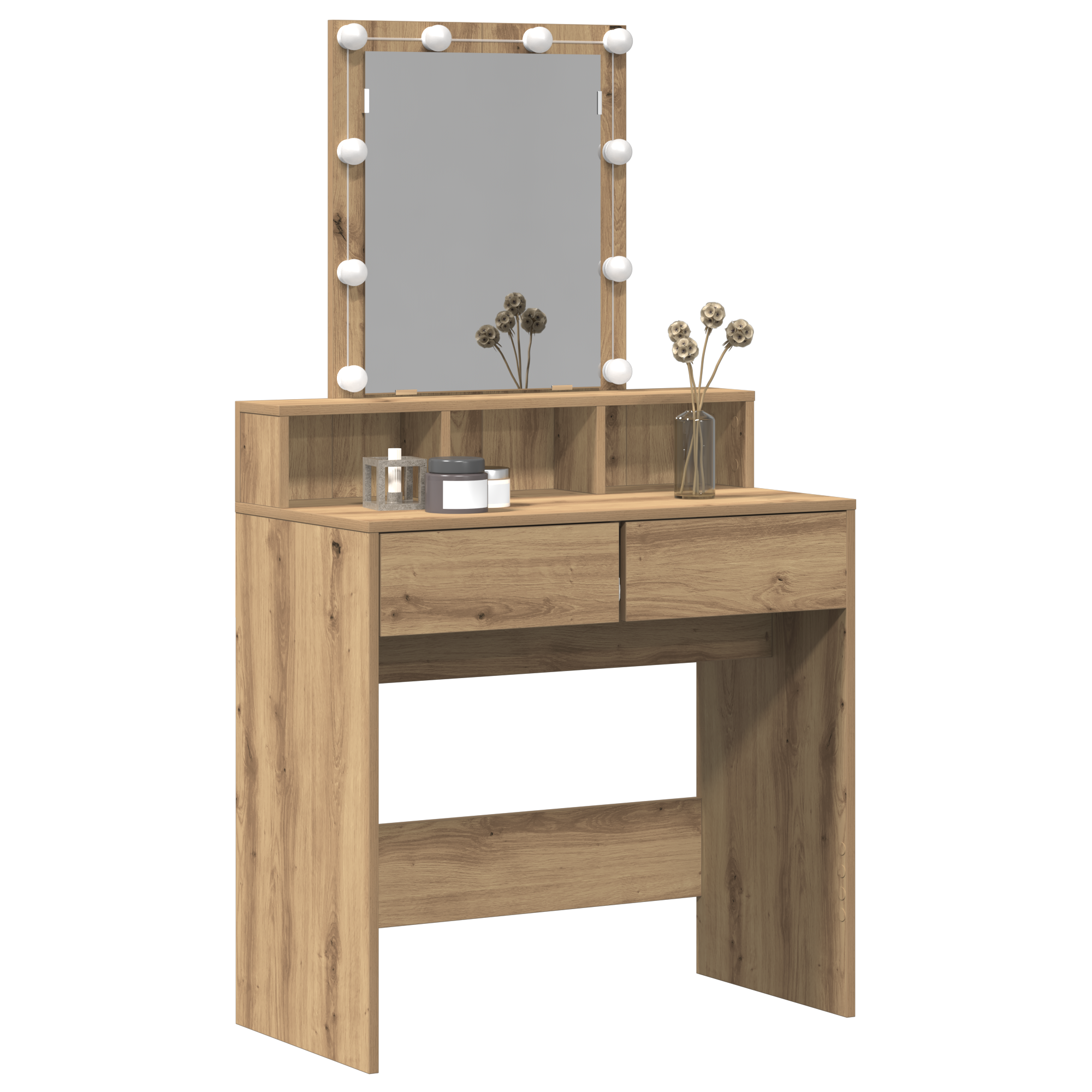 vidaXL Kaptafel met spiegel en LED's bewerkt hout artisanaal eiken