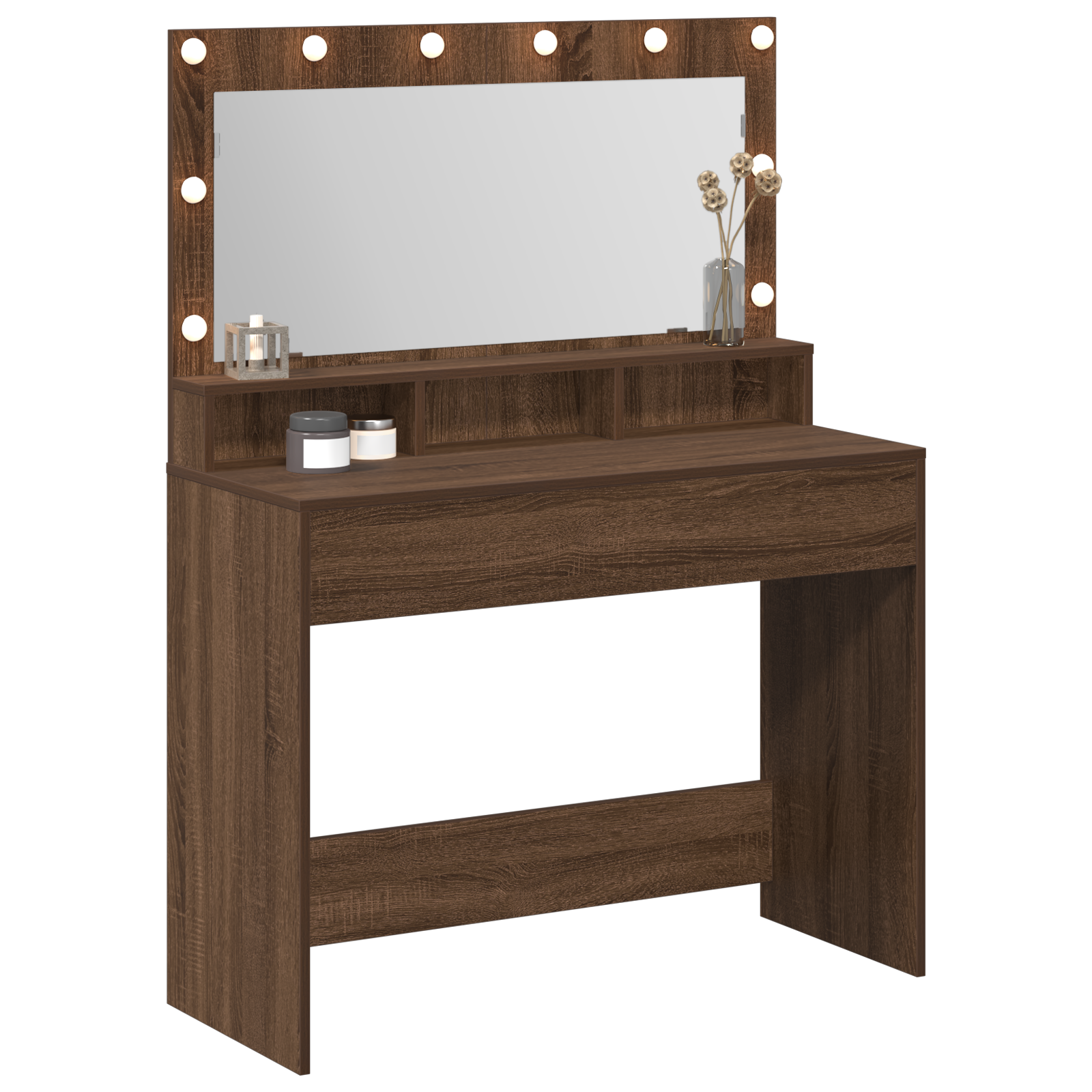 vidaXL Make-up Tafel met LED-verlichting in Bruin Eiken - 100 x 41 x 135 cm