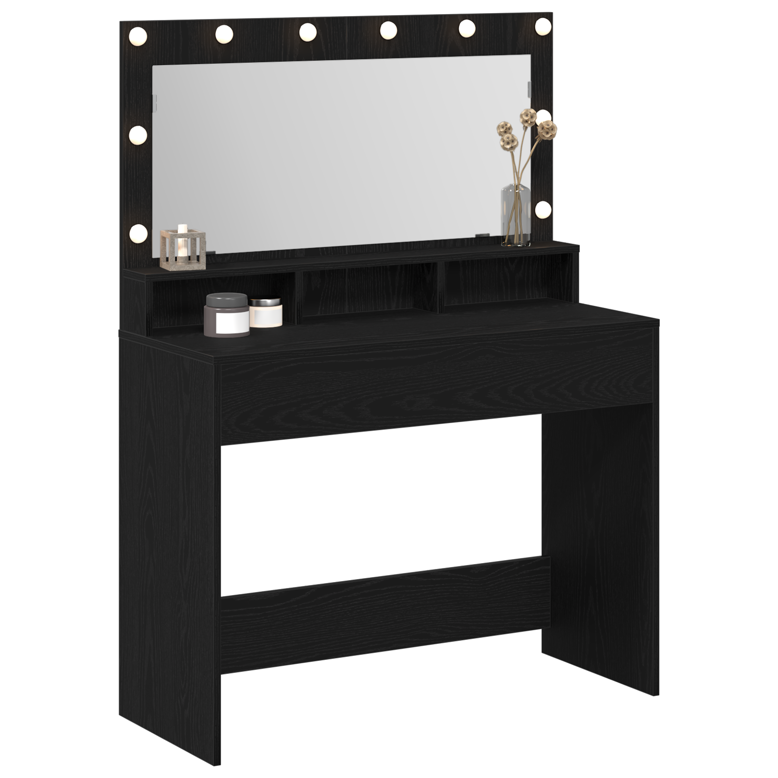 vidaXL Make-up Tafel met LED Lichten - Zwart Eiken, 100x41x135 cm