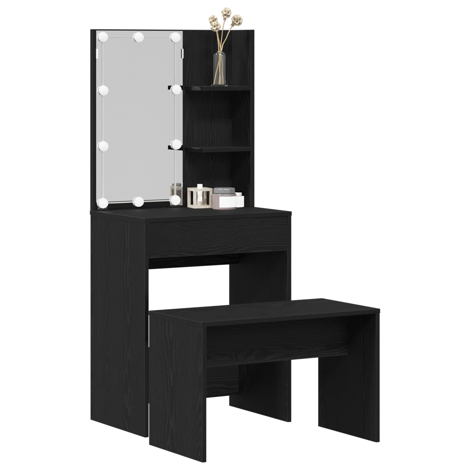 vidaXL Kaptafel Set met LED Zwart Eiken Samengesteld Hout