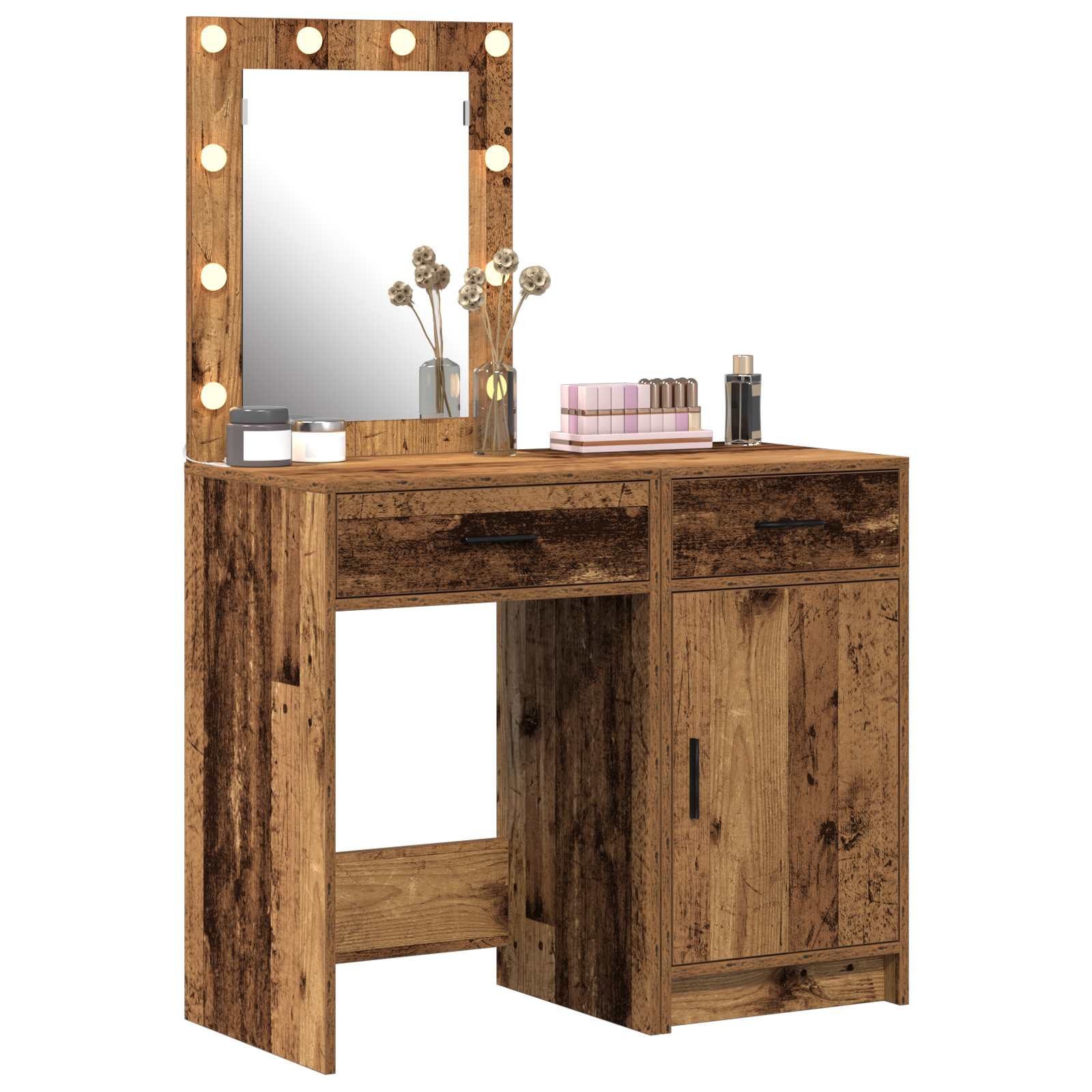vidaXL 2-Piece Kaptafel Set met LED in Oude Houten Look