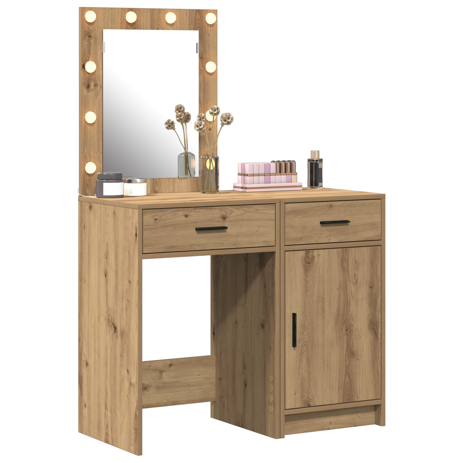 vidaXL 2-delige kaptafelset met LED in Artisan eiken afwerking