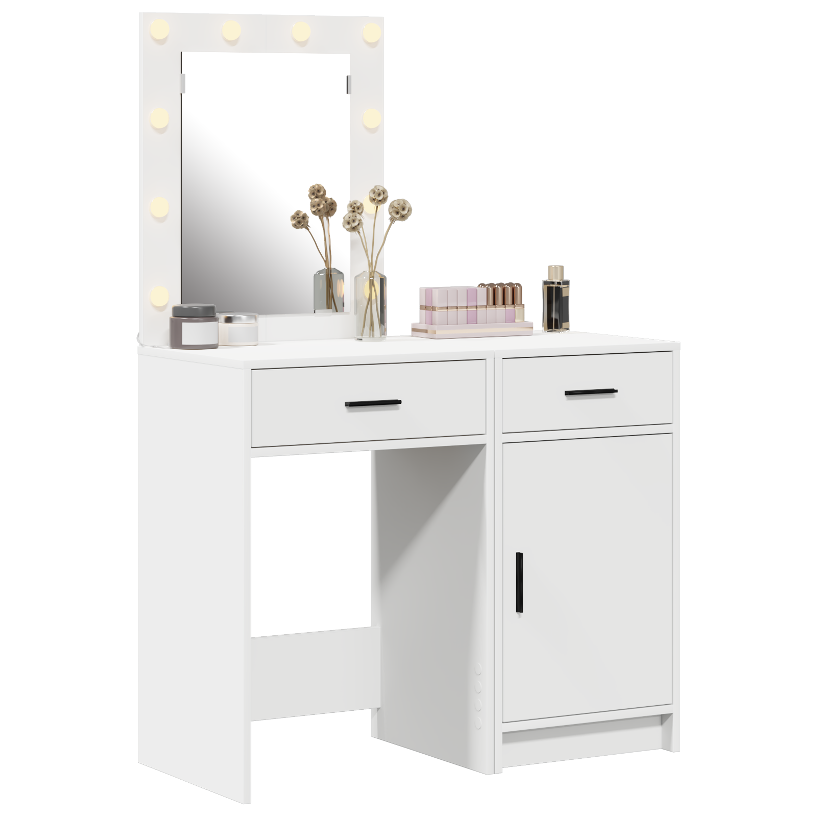 vidaXL 2-delige Make-uptafel Set met LED - Wit Geëngineerd Hout
