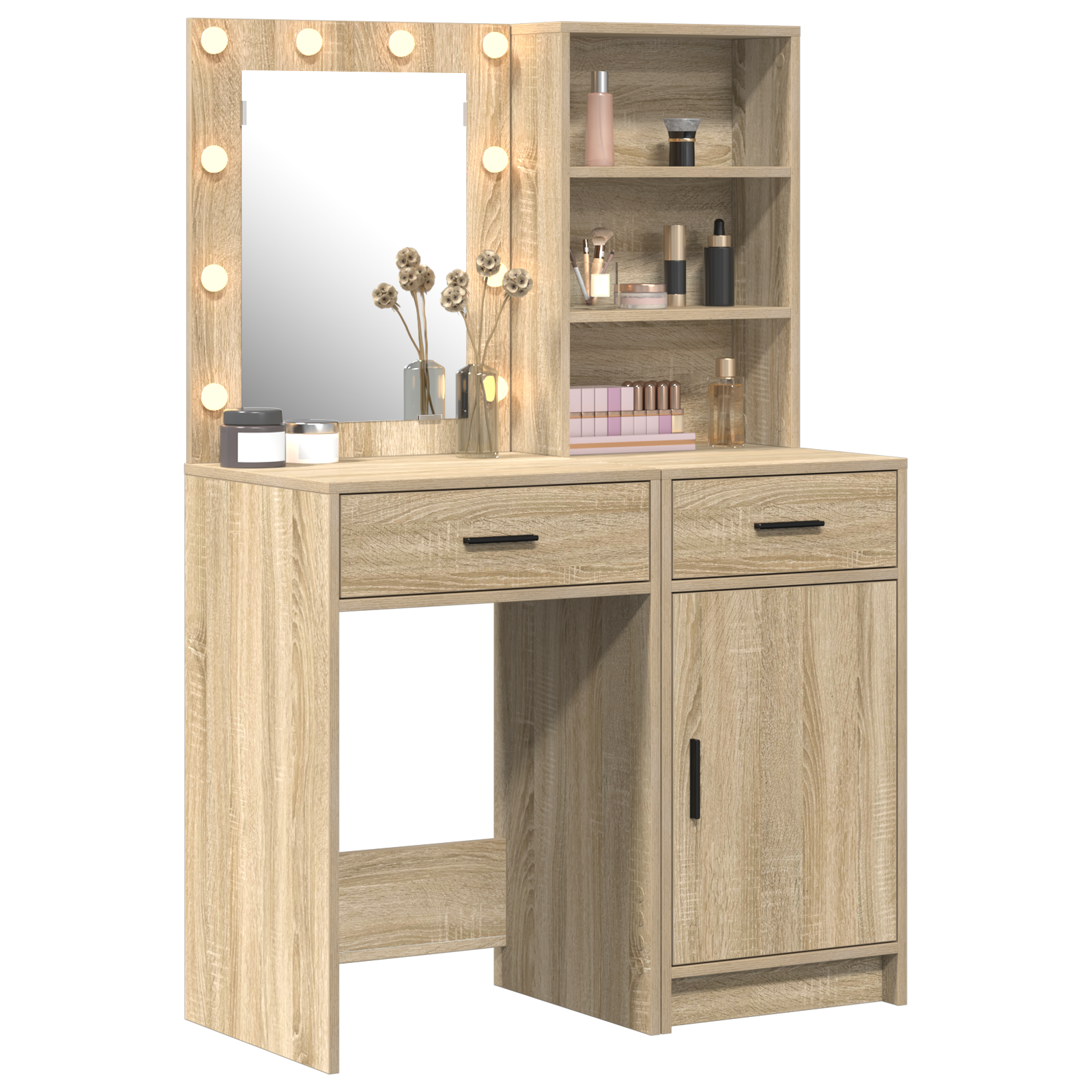 vidaXL 2-delige make-uptafelset met LED in Sonoma eikenfineer