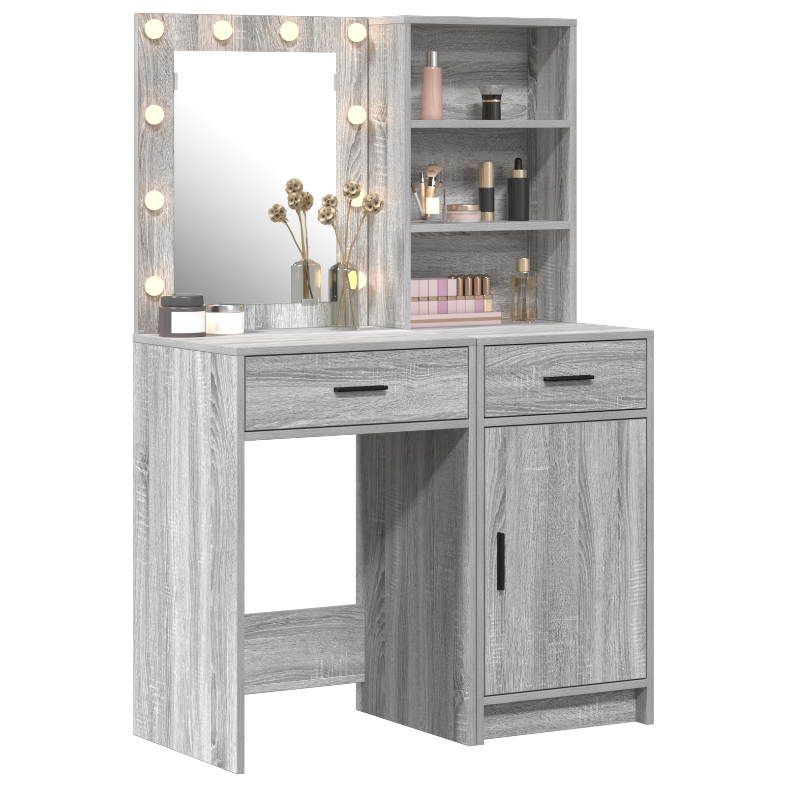vidaXL 2-Delige Kaptafel Set met LED - Grijs Sonoma Geengineerd Hout