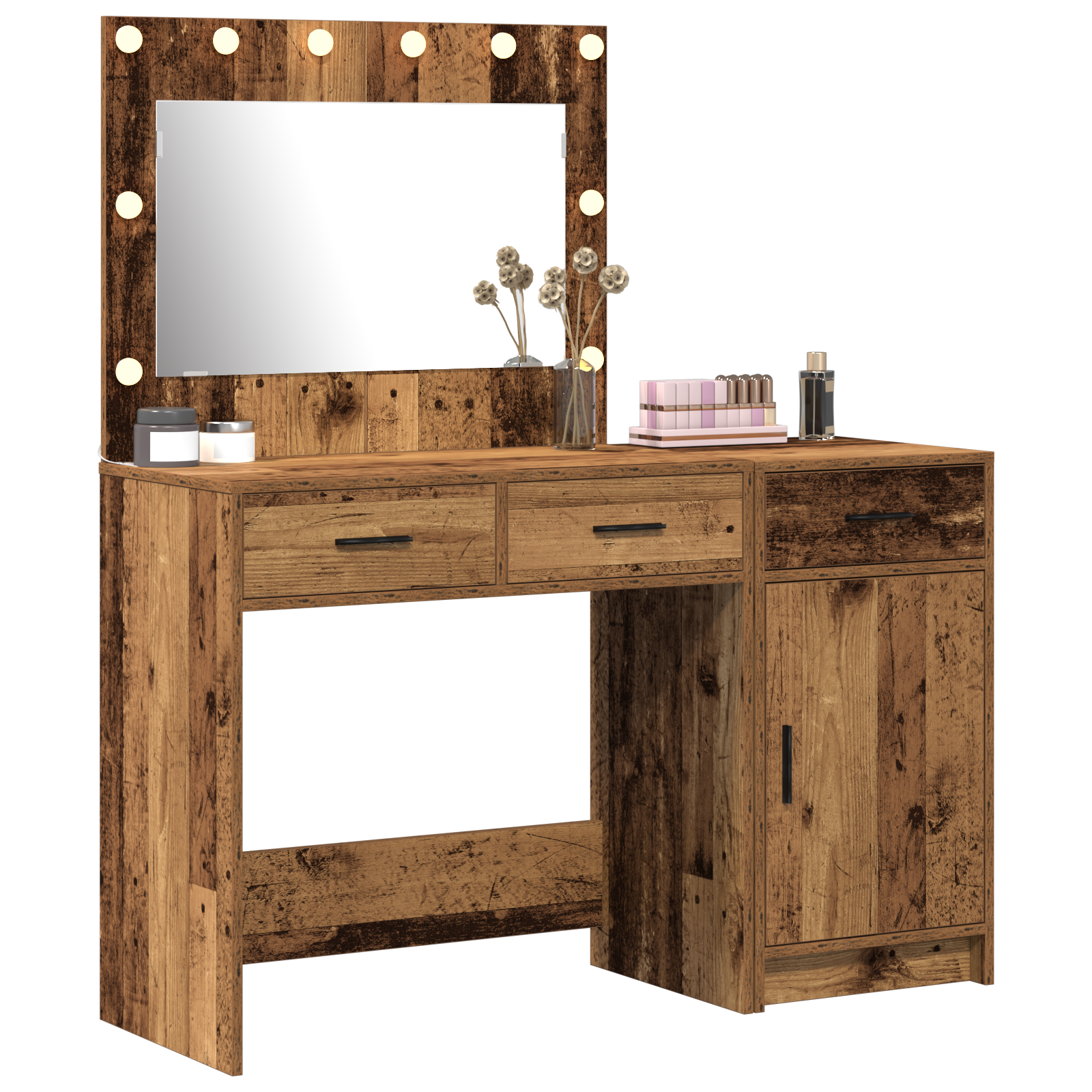 vidaXL 2-delige kaptafelset met LED in een oudere houten look