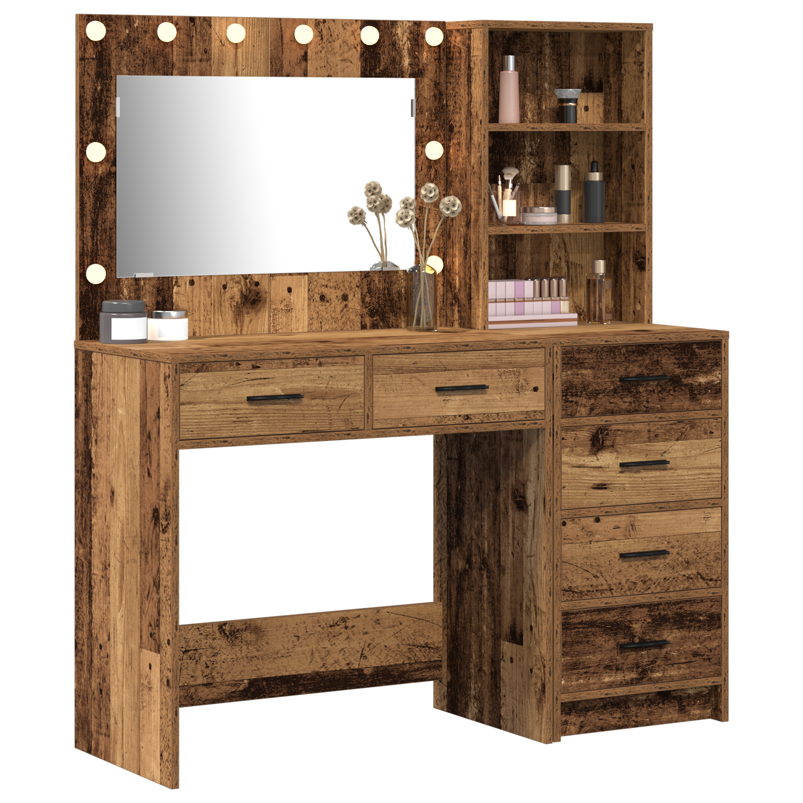 vidaXL 2-delige Kaptafel Set met LED in Oud Hout