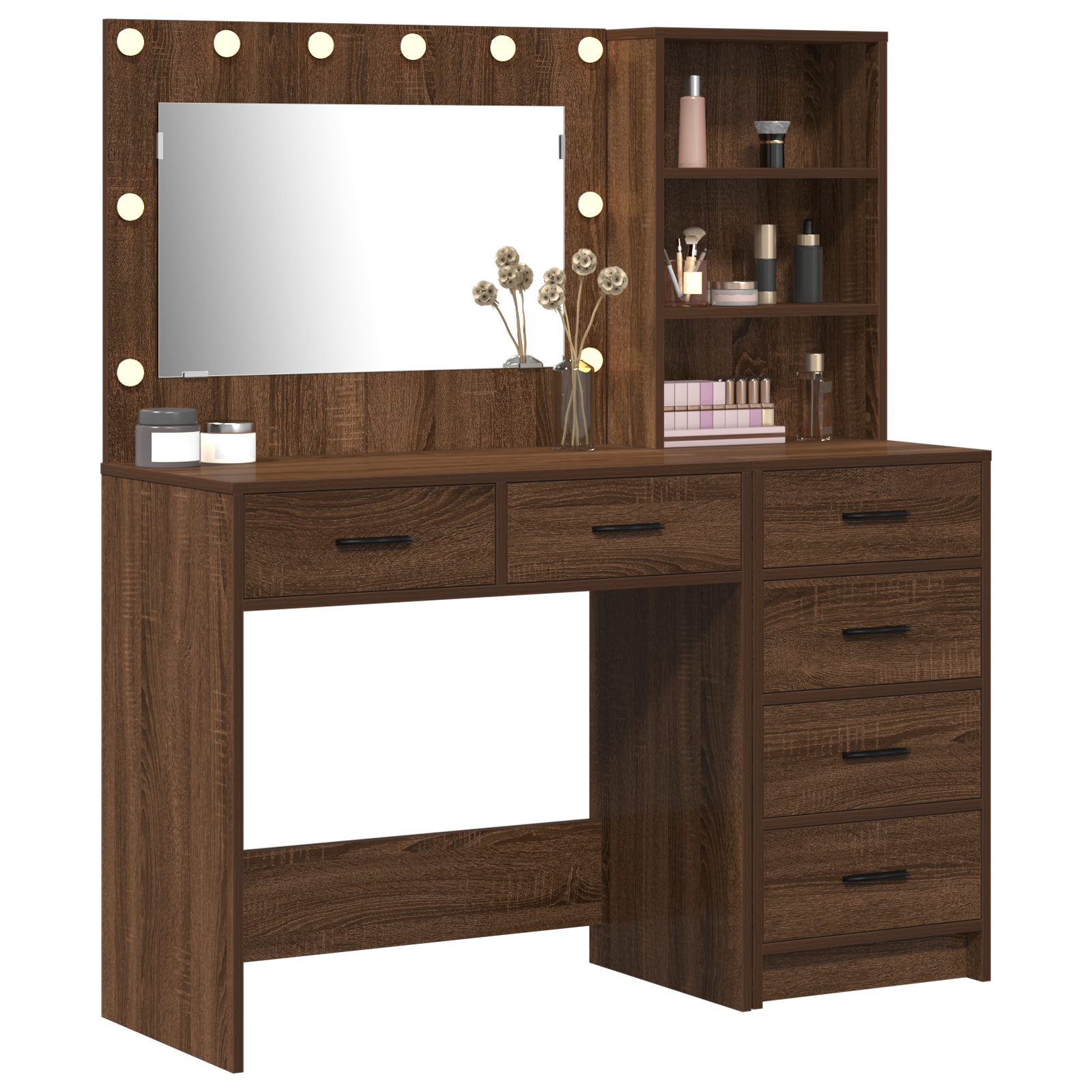 vidaXL 2-Persoons Kaptafel Set met LED Zwart Eiken Geëngineerd Hout