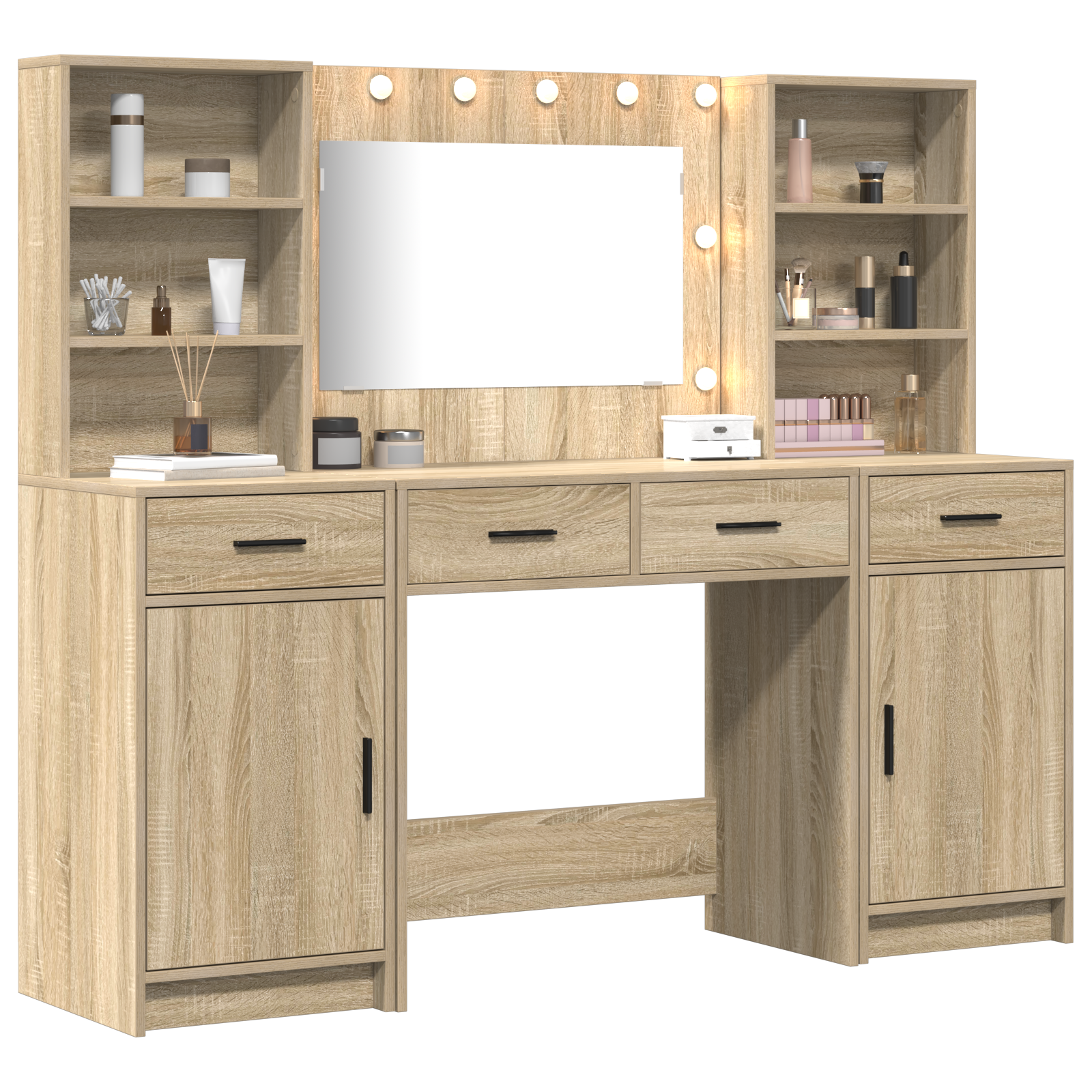 vidaXL 3-delige make-uptafelset van sonoma eikenhout