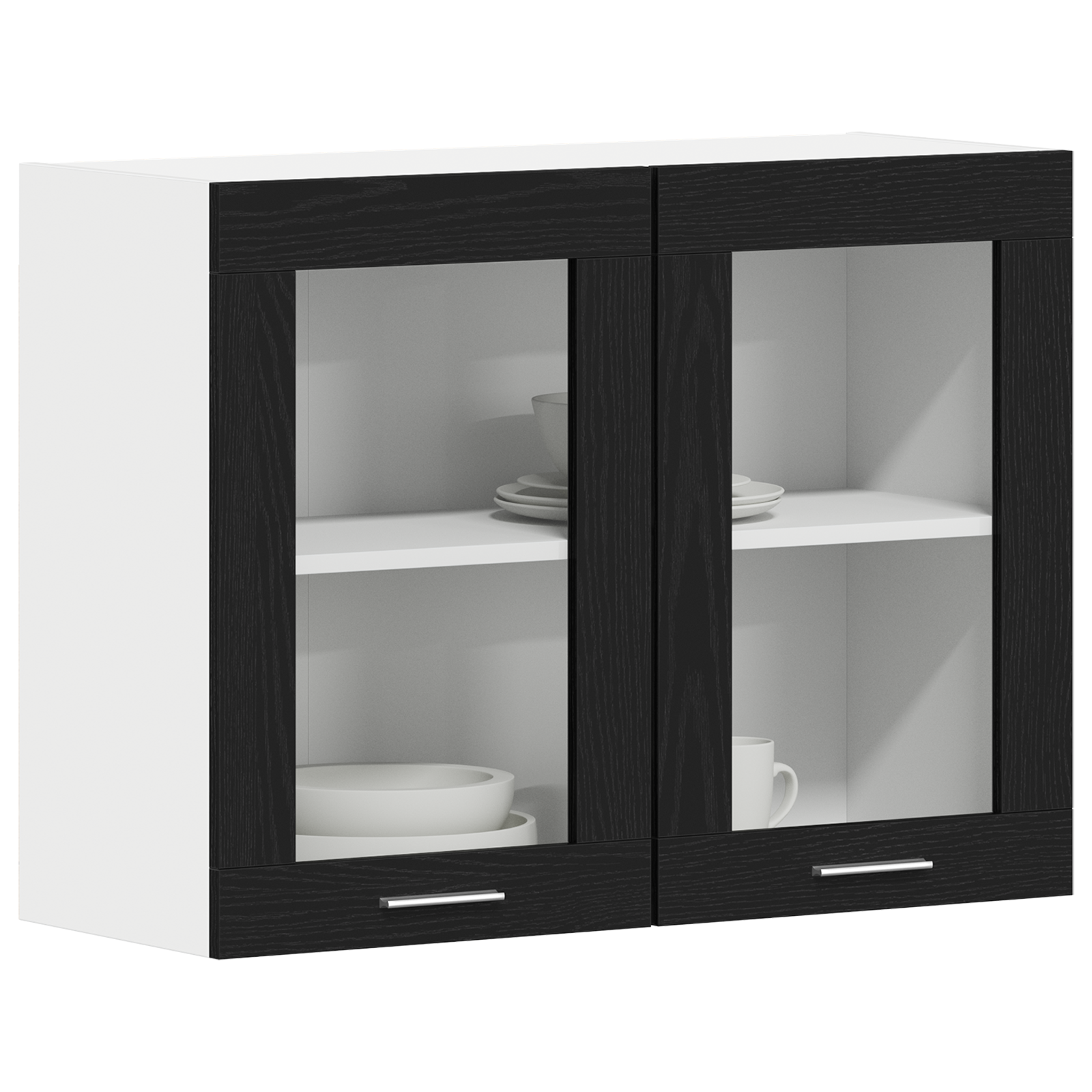 vidaXL Zwarte Eiken Hangende Glazen Kast 80x31x60 cm van Bewerkt Hout