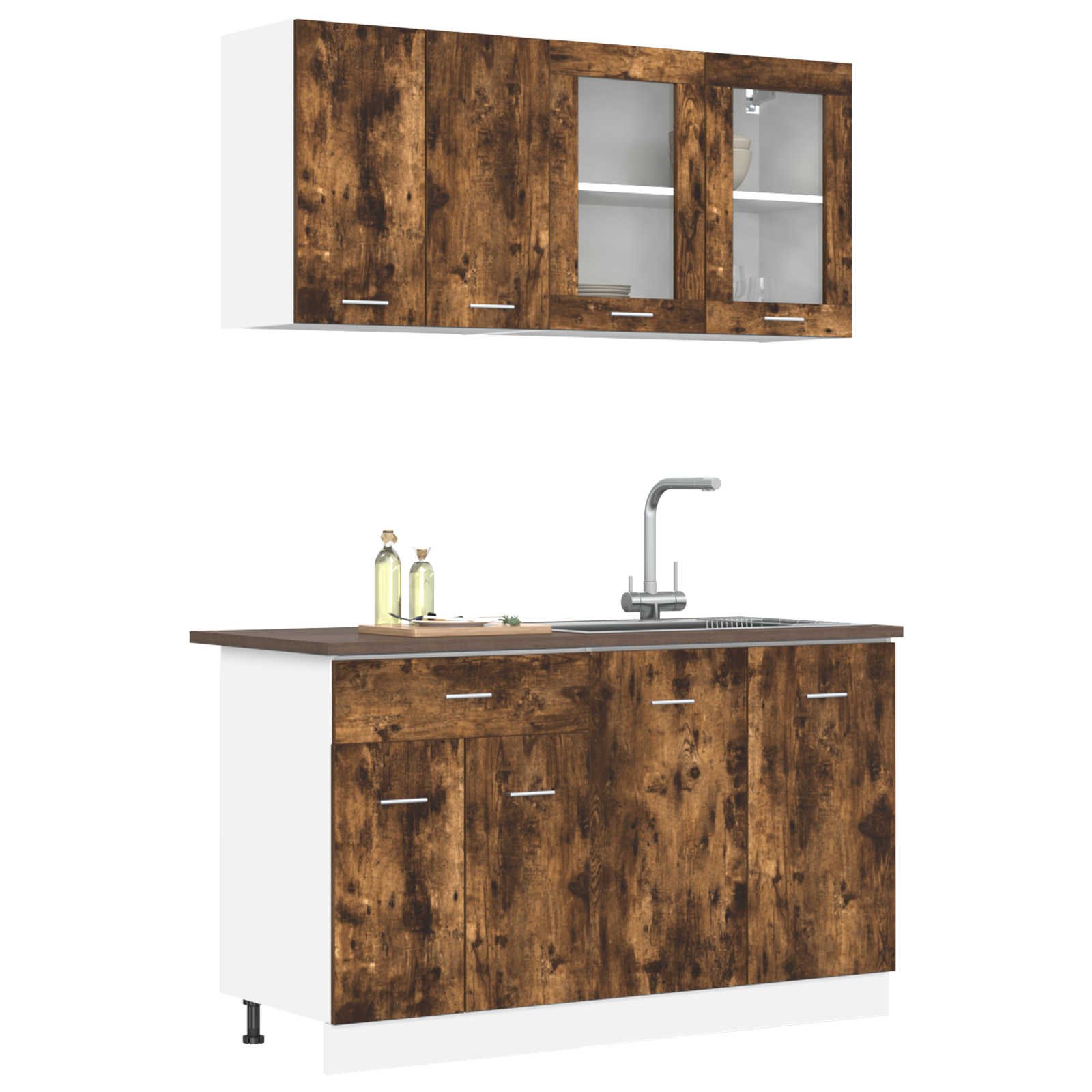 vidaXL 4-delige keuken kast set gerookt eiken gefabriceerd hout