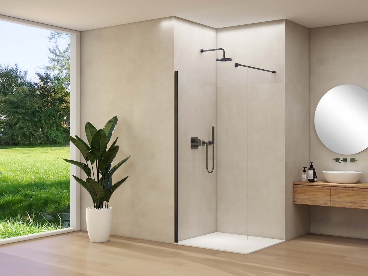 Van Rijn Inloopdouche  Products ST01 30x200 cm 8 mm Helder Glas Incl. Beslag met Muurprofiel Mat Zwart