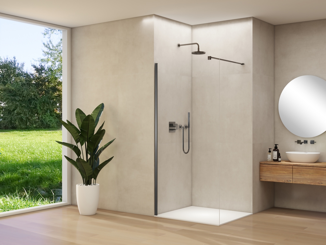 Van Rijn Inloopdouche  Products ST01 50x200 cm 8 mm Helder Glas Incl. Beslag met Muurprofiel Geborsteld Gunmetal