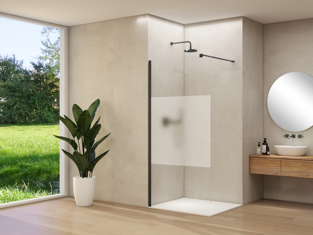 Van Rijn Inloopdouche  Products ST01 50x200 cm 8 mm Helder Glas Met Satijnbaan Incl. Beslag met Muurprofiel Mat Zwart