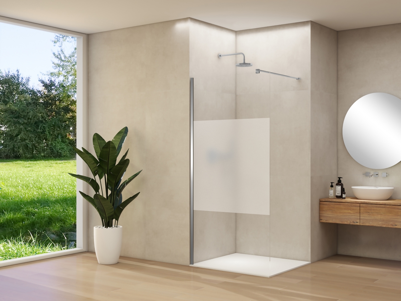 Van Rijn Inloopdouche  Products ST01 50x200 cm 8 mm Helder Glas Met Satijnbaan Incl. Beslag met Muurprofiel Mat Wit