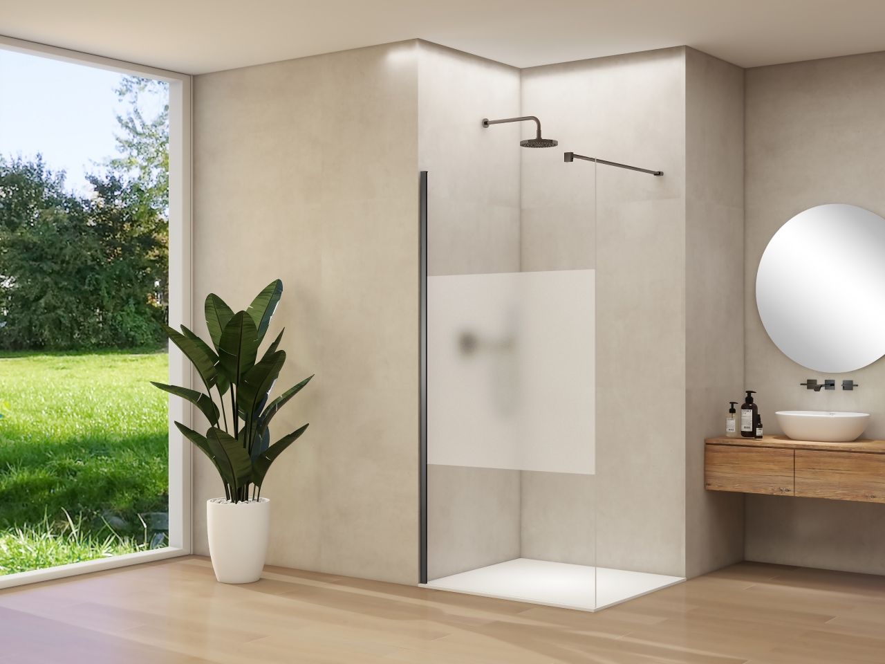 Van Rijn Inloopdouche  Products ST01 40x200 cm 8 mm Helder Glas Met Satijnbaan Incl. Beslag met Muurprofiel Geborsteld Gunmetal