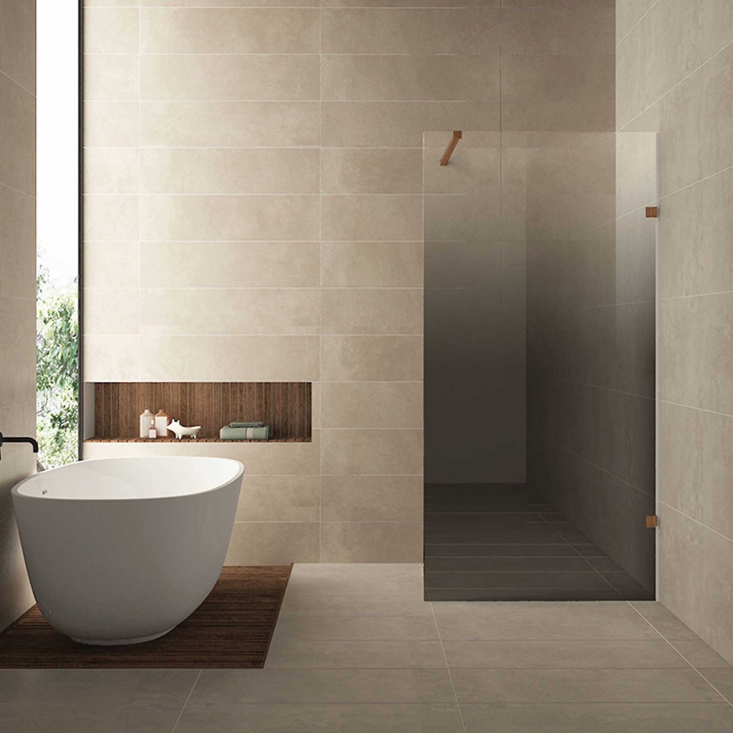 Wiesbaden Inloopdouche Rechts  Less 80x200 cm 8 mm Nano Spiegelrook- naar Helder Glas Geborsteld Brons Koper