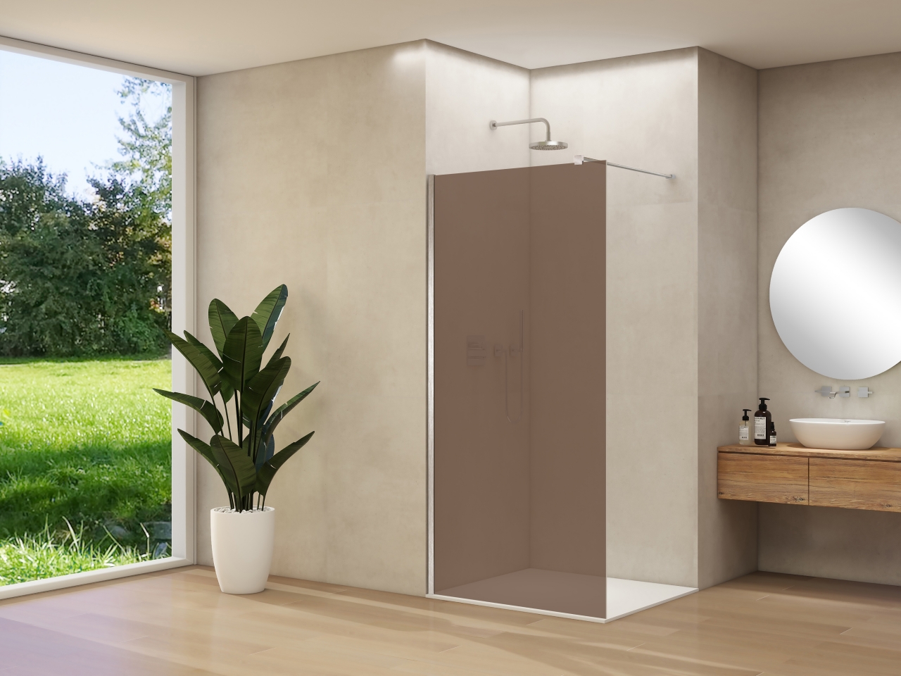 Van Rijn Inloopdouche  Products ST01 90x200 cm 8 mm Brons Rookglas Incl. Beslag met Muurprofiel en Stabilisatiestang Chroom