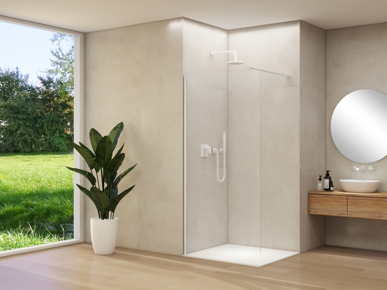 Van Rijn Inloopdouche  Products ST01 120x200 cm 8 mm Helder Ribbel Glas Incl. Beslag met Muurprofiel en Stabilisatiestang Mat Wit