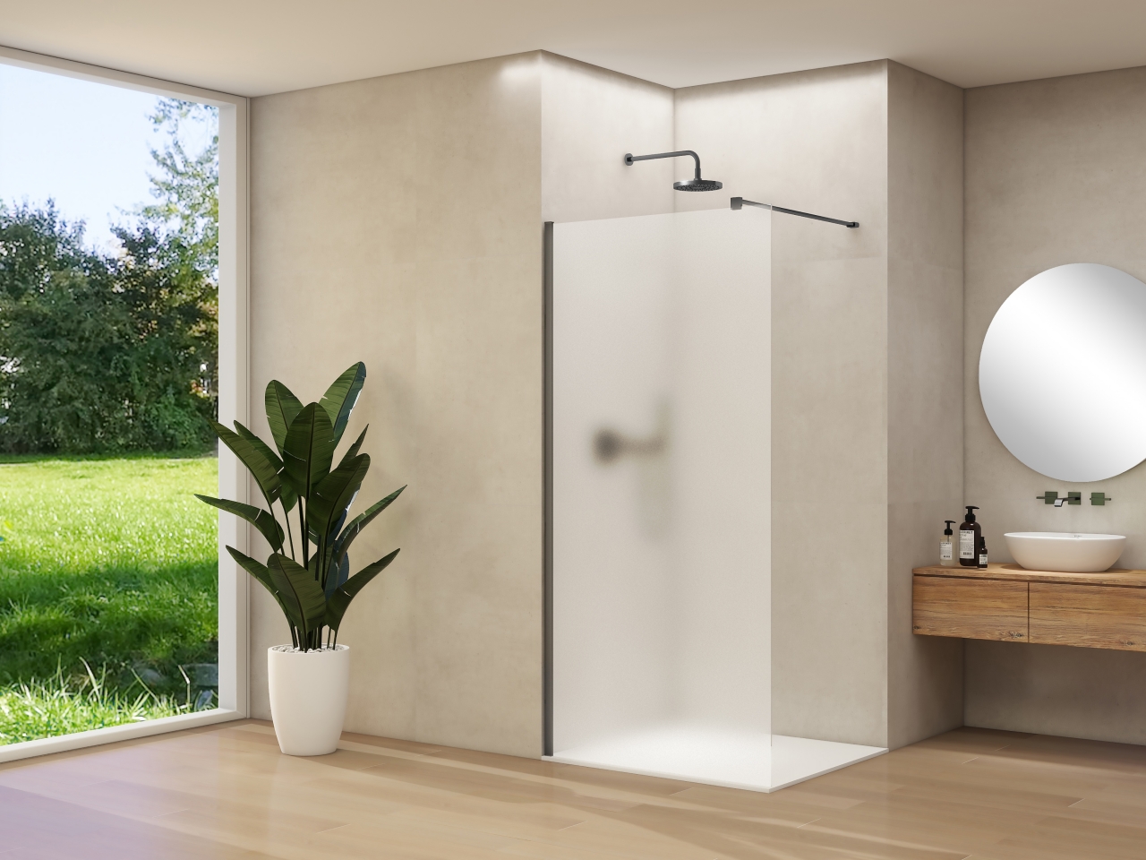 Van Rijn Inloopdouche  Products ST01 120x200 cm 8 mm Satijnglas Incl. Beslag met Muurprofiel en Stabilisatiestang Mat Zwart