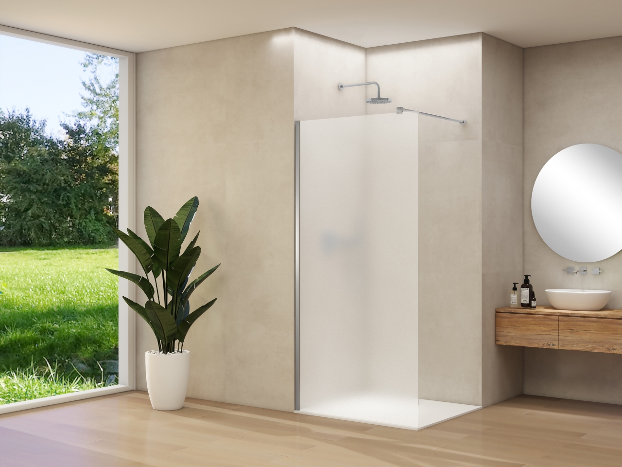 Van Rijn Inloopdouche  Products ST01 120x200 cm 8 mm Satijnglas Incl. Beslag met Muurprofiel en Stabilisatiestang Geborsteld RVS