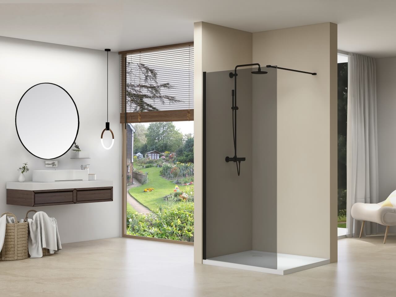 Van Rijn Inloopdouche  Products ST01 120x200 cm 8 mm Brons Rookglas Incl. Beslag met Muurprofiel en Stabilisatiestang Geborsteld Gunmetal