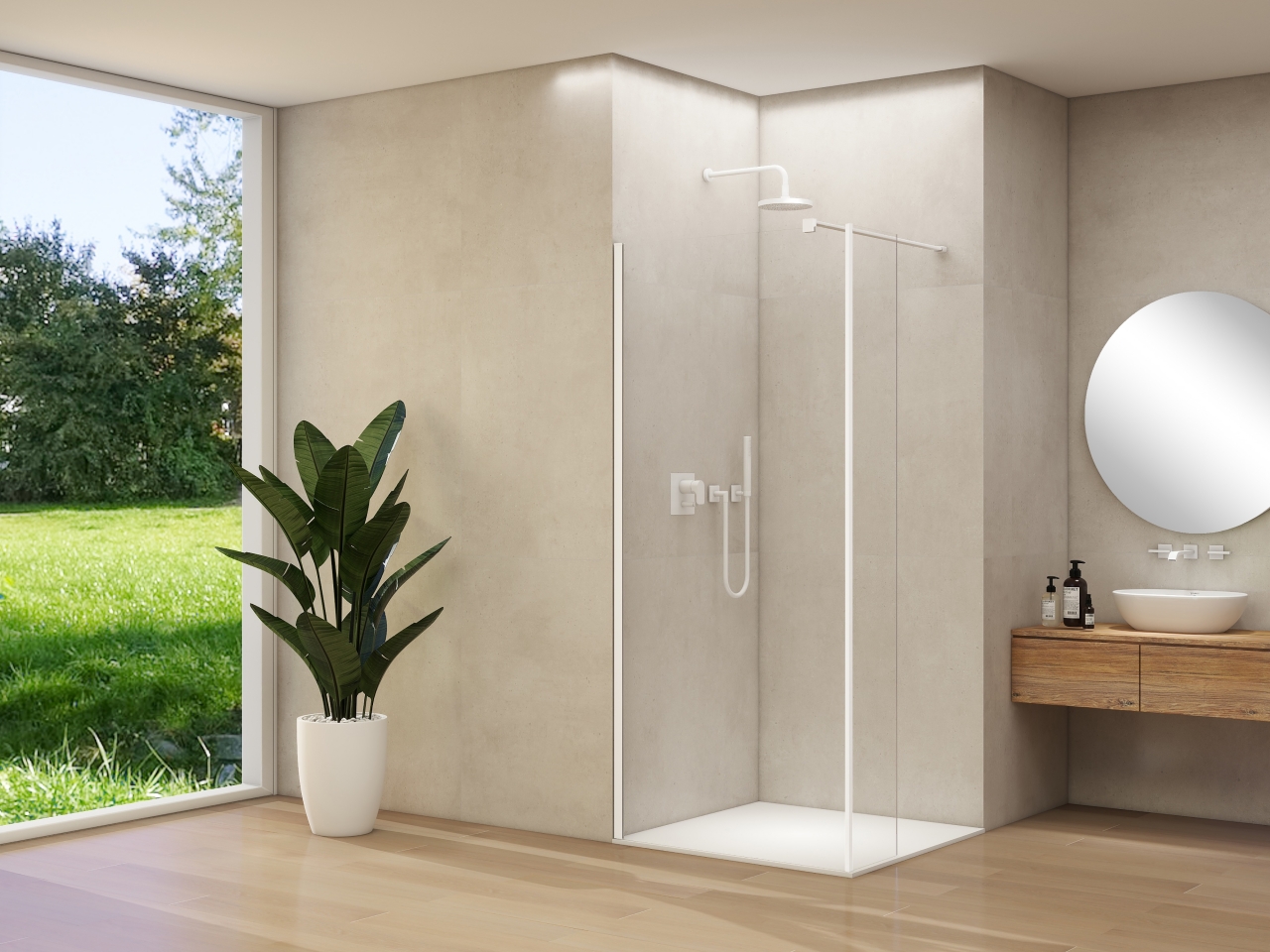 Van Rijn Inloopdouche  Products ST01 Met Haaks Deel L&R 70x200 cm 8 mm Helder Glas Incl. Stabilisatiestang Mat Wit