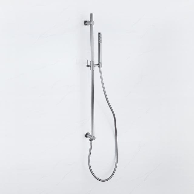 Fortifura Calvi Glijstangset - geïntegreerde wandaansluitbocht - doucheslang glad- staaf handdouche - Geborsteld Gunmetal PVD SW1111532/SW721165///SW766537