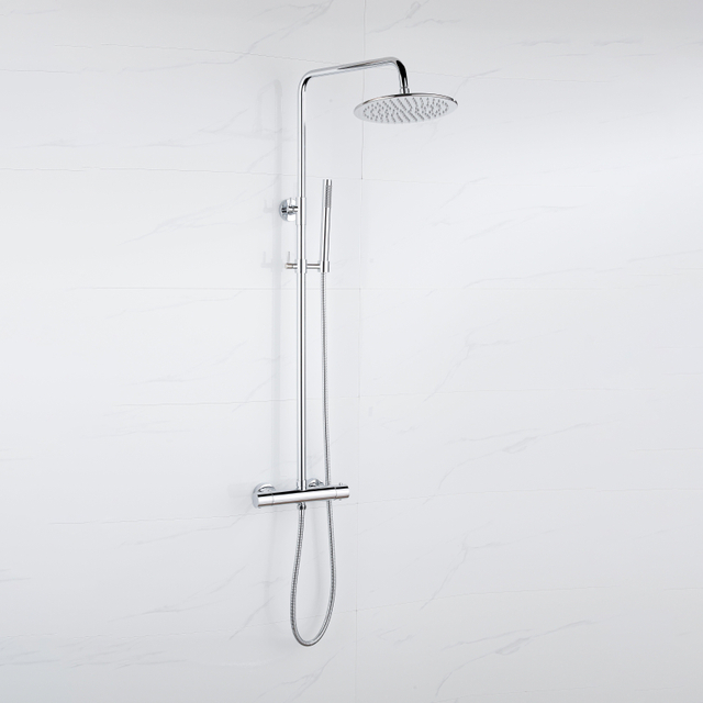 Fortifura Calvi Regendoucheset - thermostatisch - 30cm hoofddouche - metalen slang - staaf handdouche - chroom SW1159497 SW1139119
