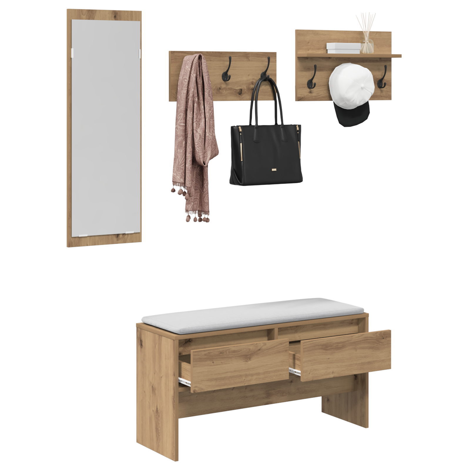 vidaXL 4-delige halmeubelset in artisan eikenhout