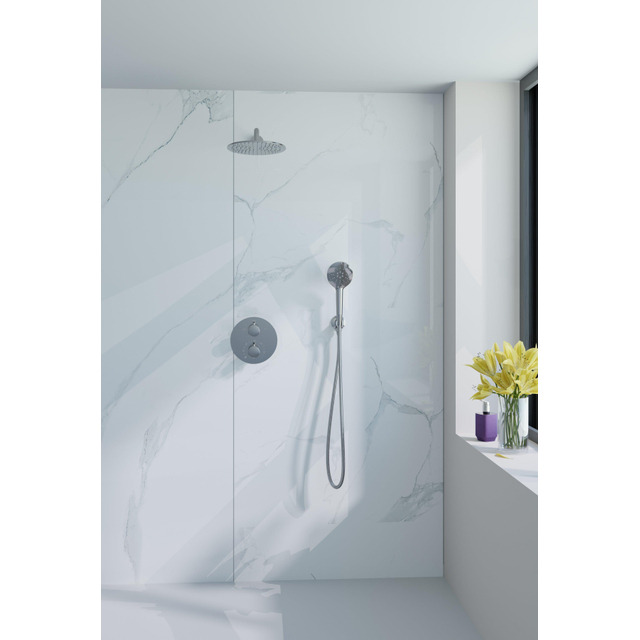 Fortifura Calvi Inbouw Regendoucheset - rond - thermostatisch - wandarm - 25cm hoofddouche - ronde handdouche - gladde slang - chroom SW496814/SW542643/SW706209/SW720552/SW720559/SW721