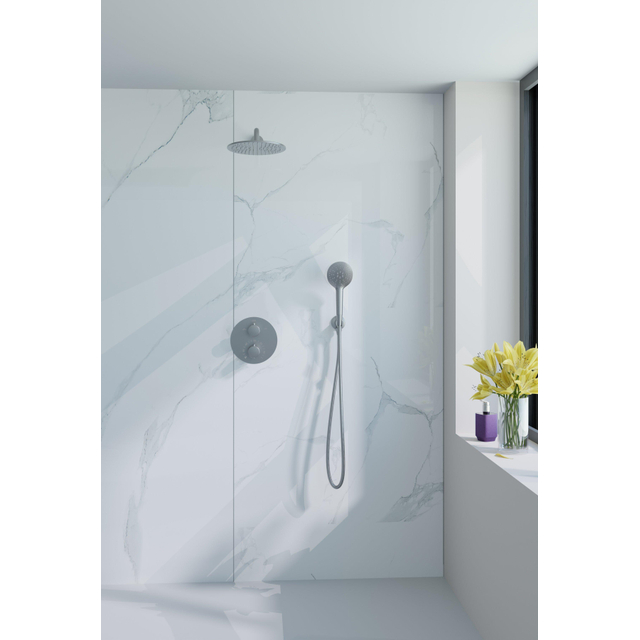 Fortifura Calvi Inbouw Regendoucheset - rond - thermostatisch - wandarm - 25cm hoofddouche - ronde handdouche - Geborsteld RVS PVD (RVS) SW706208/SW720554/SW720561/SW542645/SW1159493/SW79